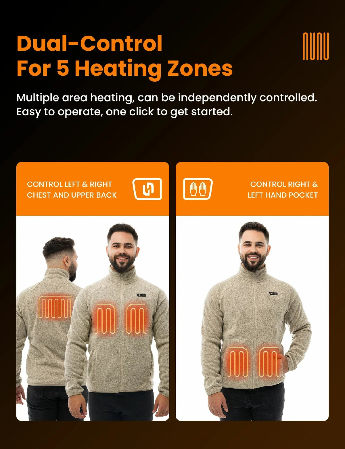 Heated Fleece Jacket with Five Carbon Fiber Zones and Universal Power Bank Charging