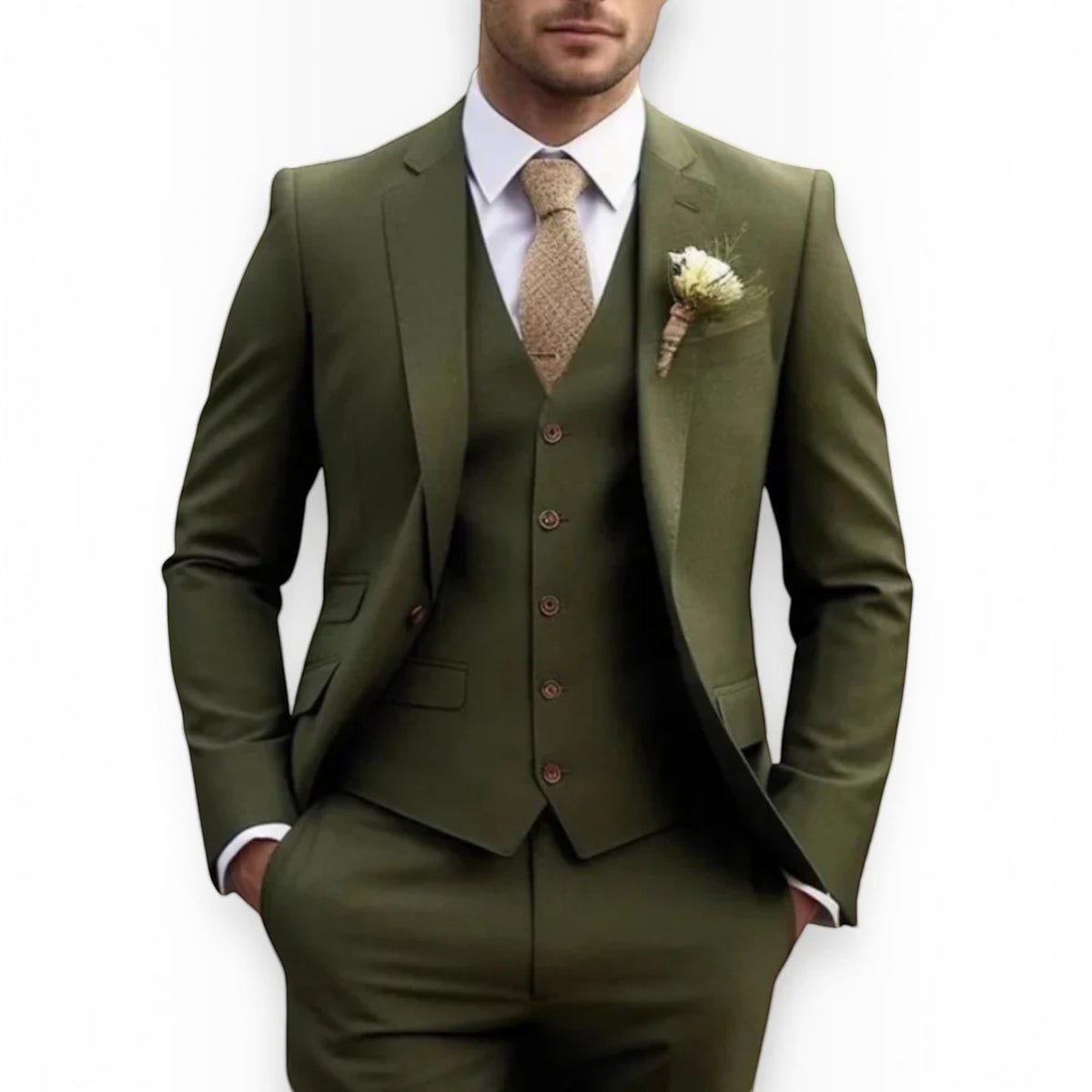 Mens Slim Fit Three Piece Suit Set with Jacket, Vest and Trousers