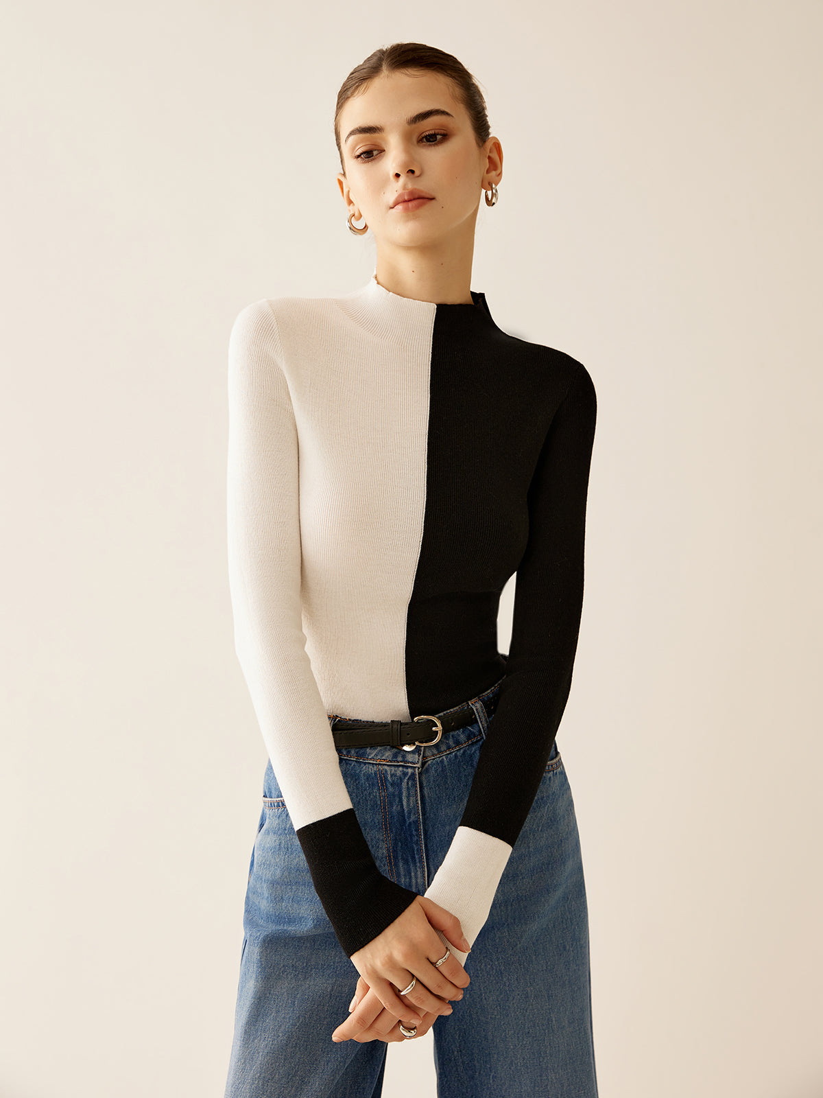 Knit Sweater with Medium Stretch and Shape Retention Blend