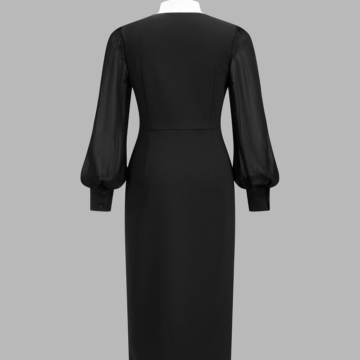 V-Neck Midi Dress with Long Sleeves and Invisible Zipper