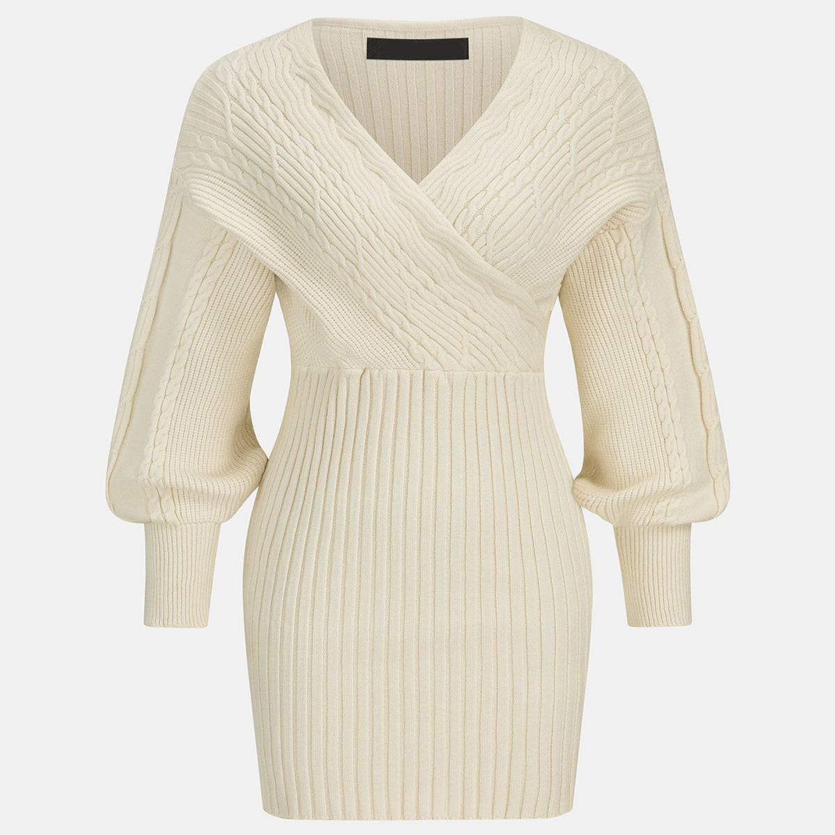 Midi Knit Dress with High Stretch Fabric and Puff Sleeves, Regular Fit
