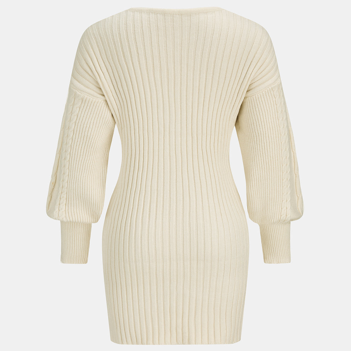 Midi Knit Dress with High Stretch Fabric and Puff Sleeves, Regular Fit