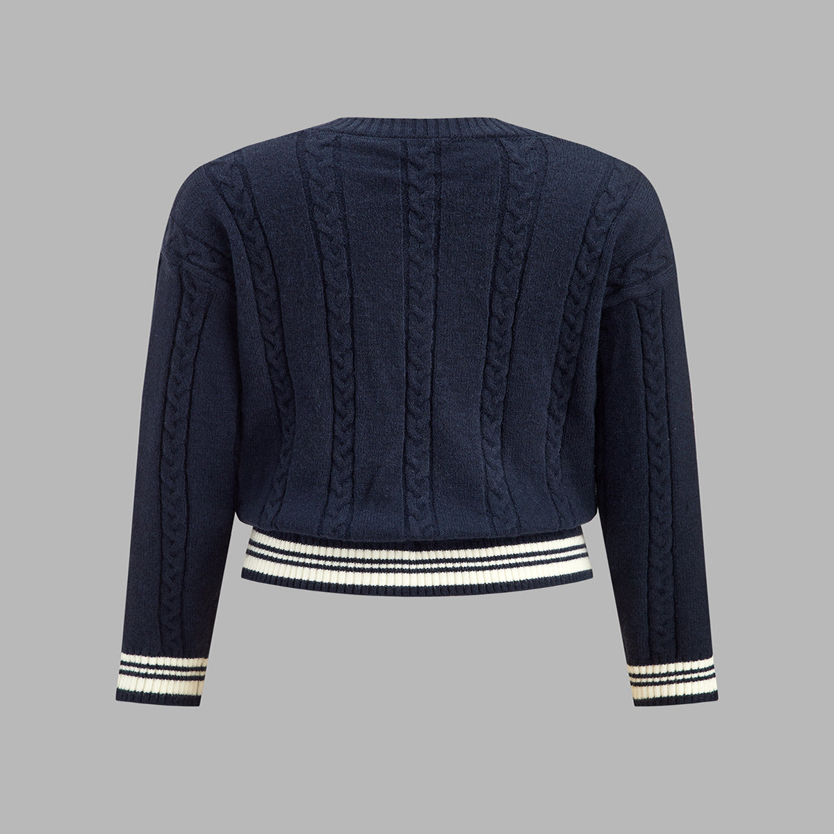 V-Neck Knit Sweater with Striped Trim and Acrylic Nylon Blend