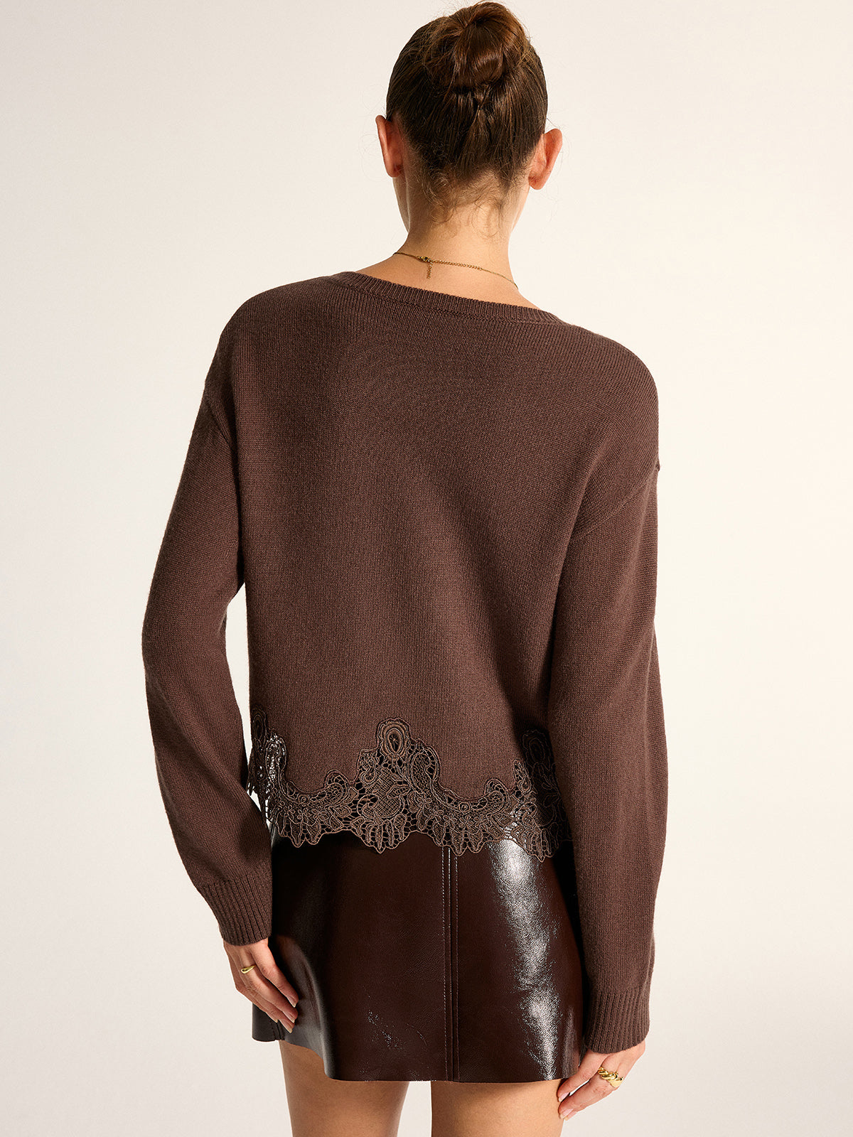 Pullover Knit Sweater with Medium Stretch and Lace Hem, Regular Fit