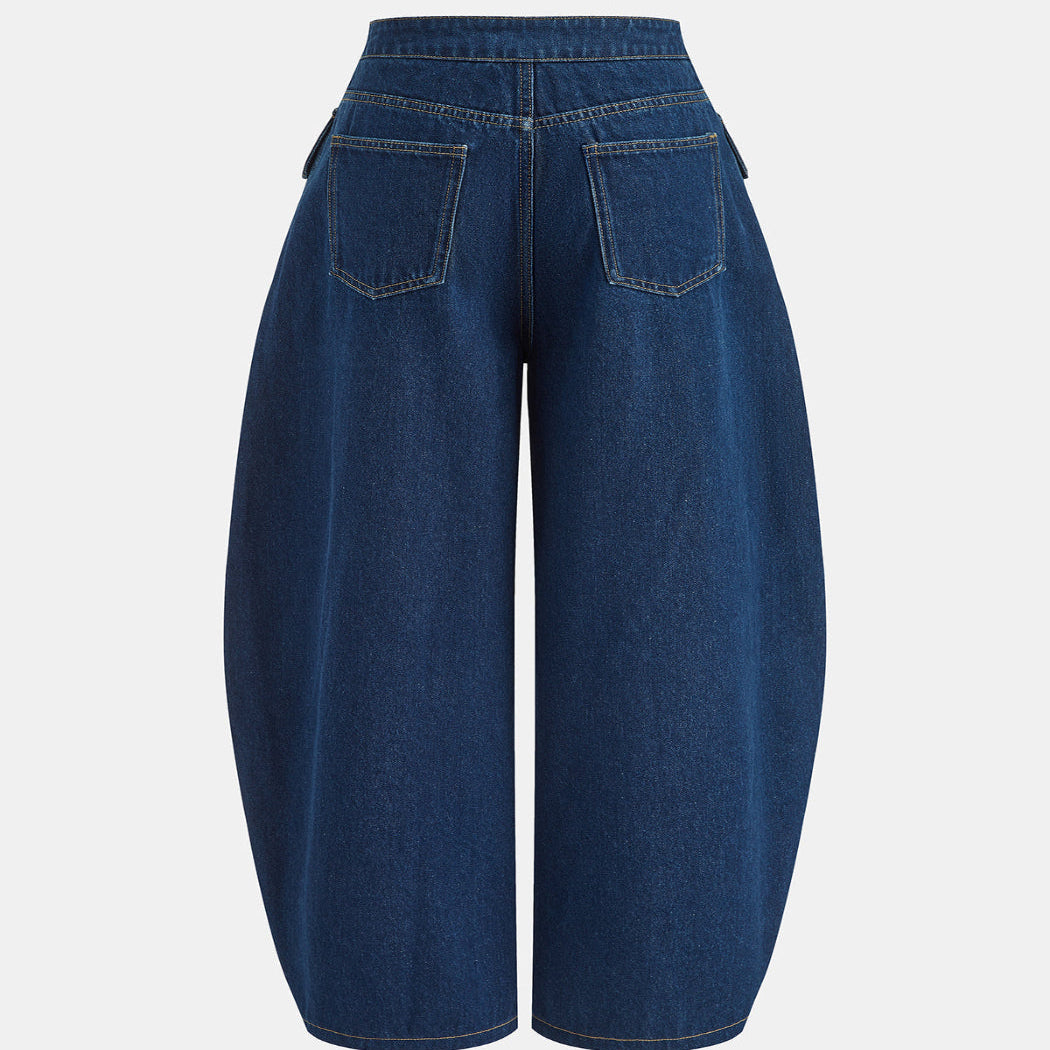 Barrel Leg Jeans with Mid Waist and Slight Stretch, Cotton Blend