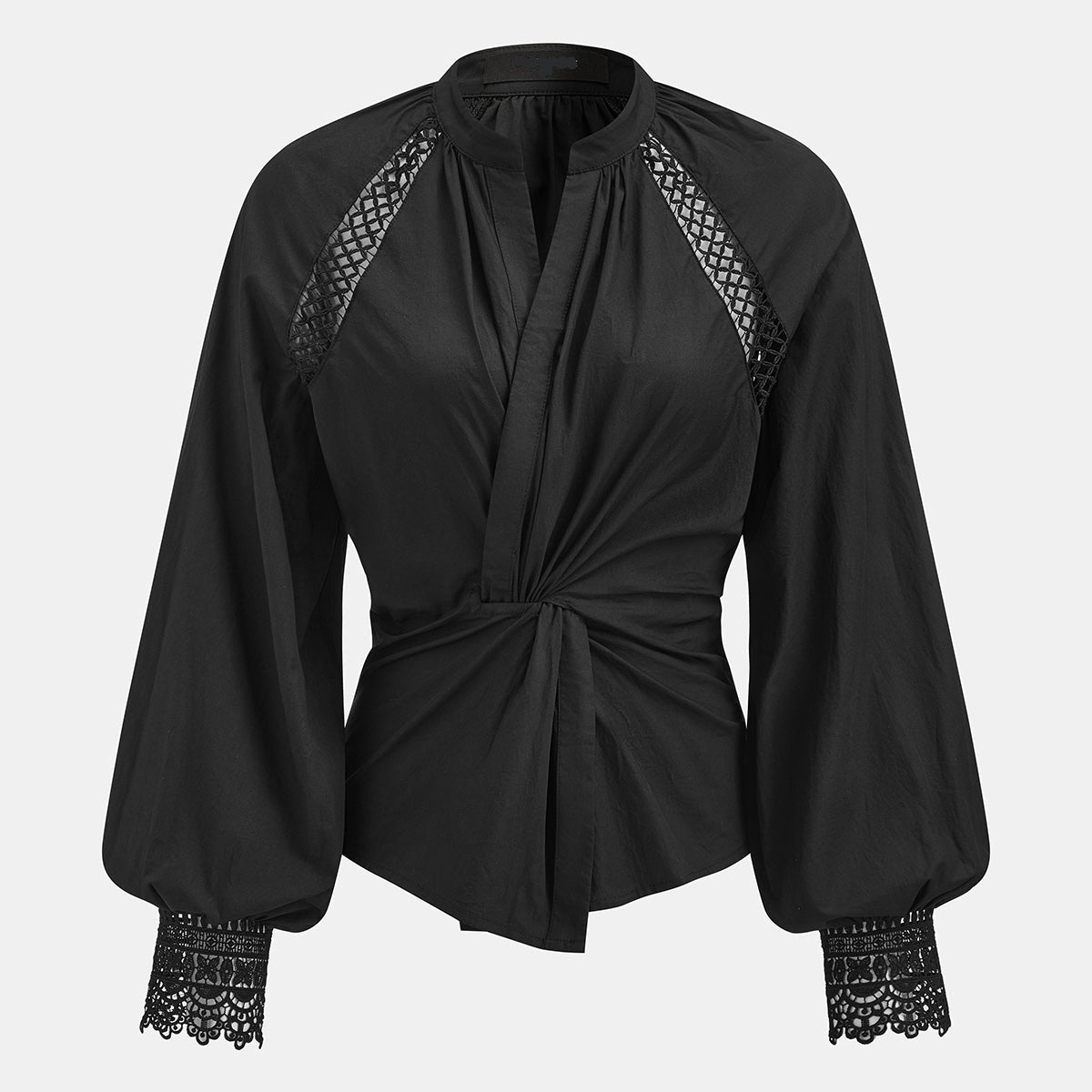 Semi Sheer Button Up Blouse with Long Sleeves and Built-In Lining, Half Open Collar