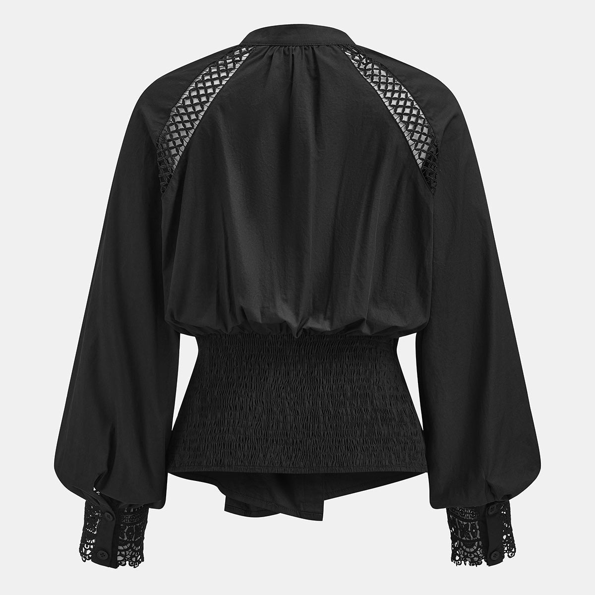Semi Sheer Button Up Blouse with Long Sleeves and Built-In Lining, Half Open Collar