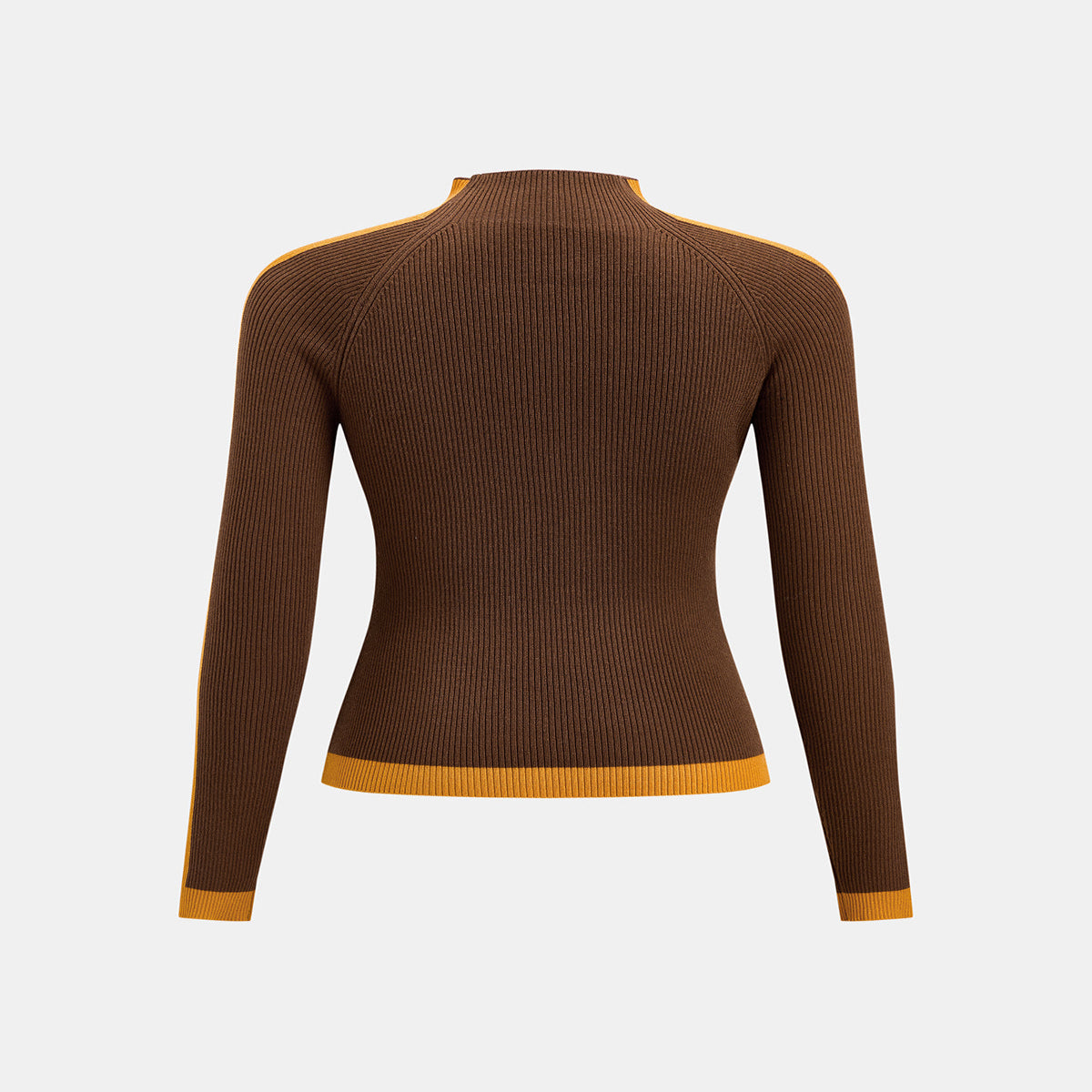Mock Neck Ribbed Knit Sweater with Medium Stretch and Color Block Design