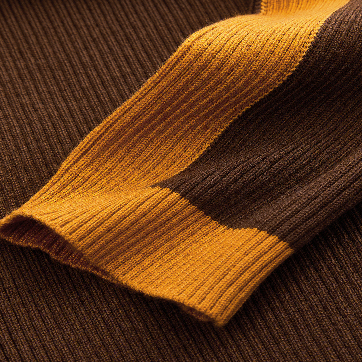 Mock Neck Ribbed Knit Sweater with Medium Stretch and Color Block Design