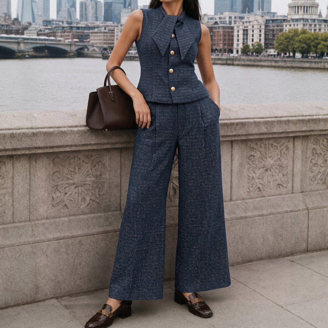 Sleeveless Jumpsuit with Straight Leg Pants and Built-In Lining