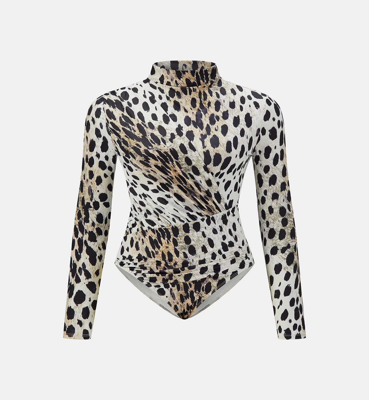 Funnel Neck Jersey Top with Leopard Print and Medium Stretch