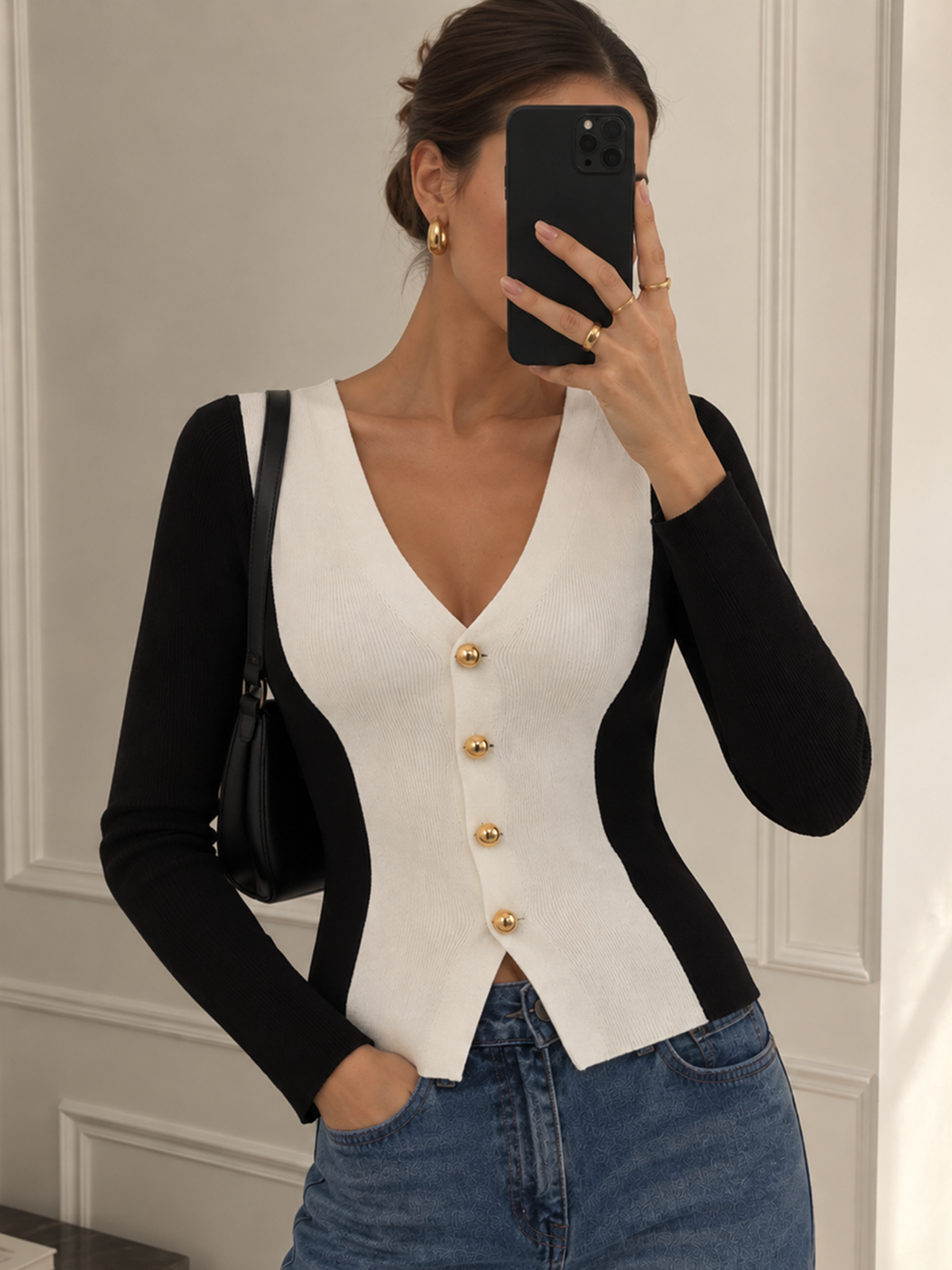 Slim Fit V Neck Knit Cardigan with Medium Stretch and Wool Blend
