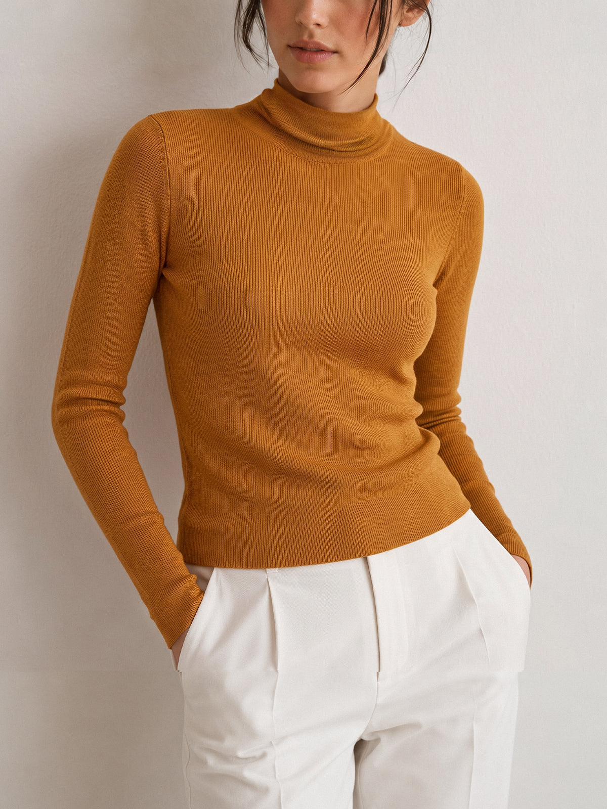 Slim Fit Knit Sweater with Wool Blend and Medium Stretch
