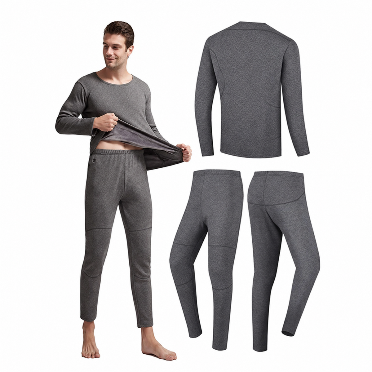 Mens Heated Thermal Underwear Set, 8 Heating Zones, Heated Shirt and Pants with 2x10000mAh Batteries