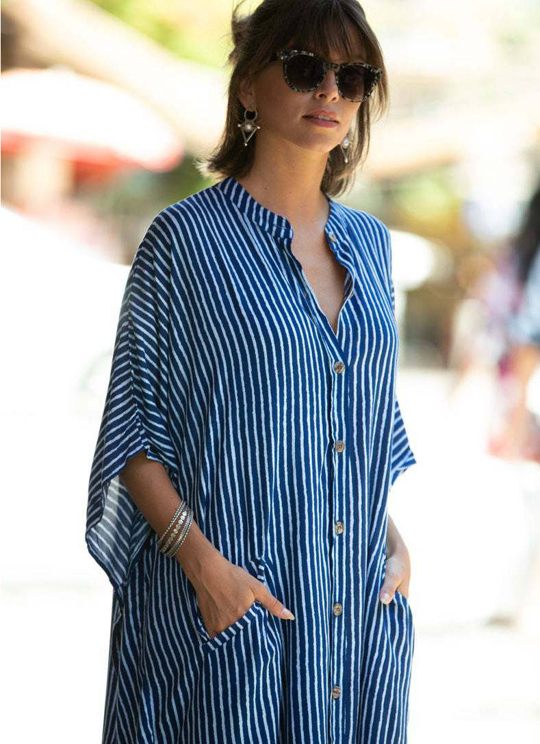Moomoo Dresses for Women, Plus Size Ethnic Print Kaftan Dress, Mrs Roper Bubu Mumu Boho V Neck 3/4 Sleeve Tunic