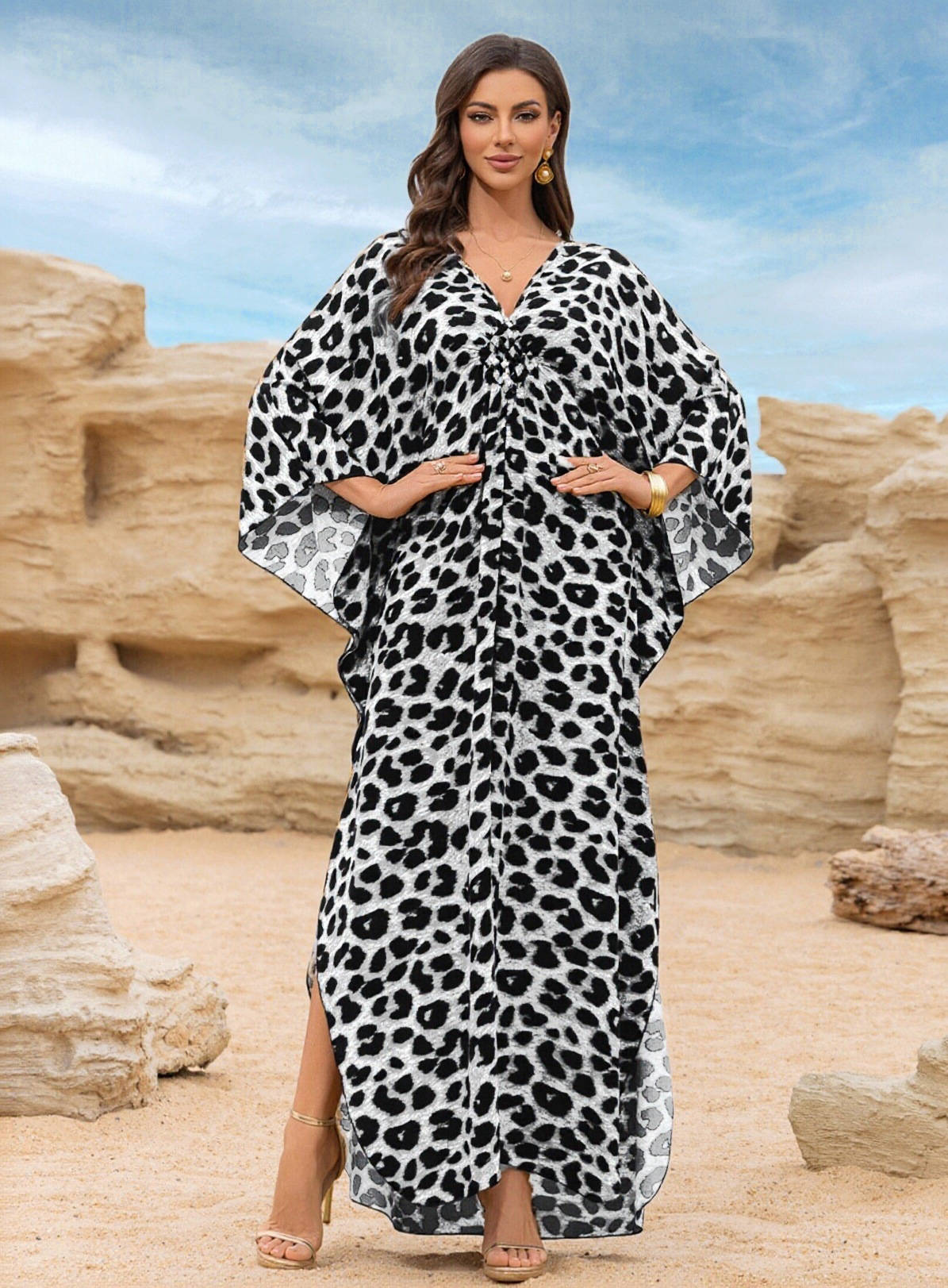 Moomoo Dresses for Women, Plus Size Hawaiian Batwing Sleeve Kaftan Beach Cover Up Dress