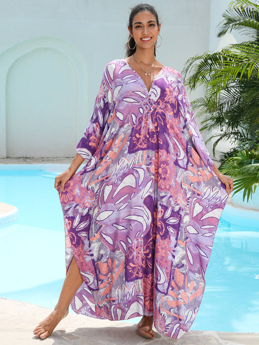 Moomoo Dresses for Women, Plus Size Hawaiian Batwing Sleeve Kaftan Beach Cover Up Dress