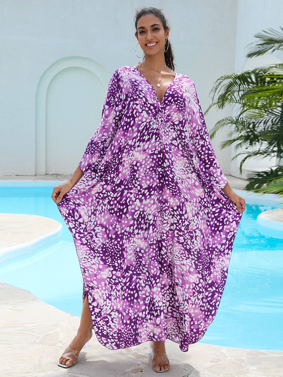 Moomoo Dresses for Women, Plus Size Hawaiian Batwing Sleeve Kaftan Beach Cover Up Dress