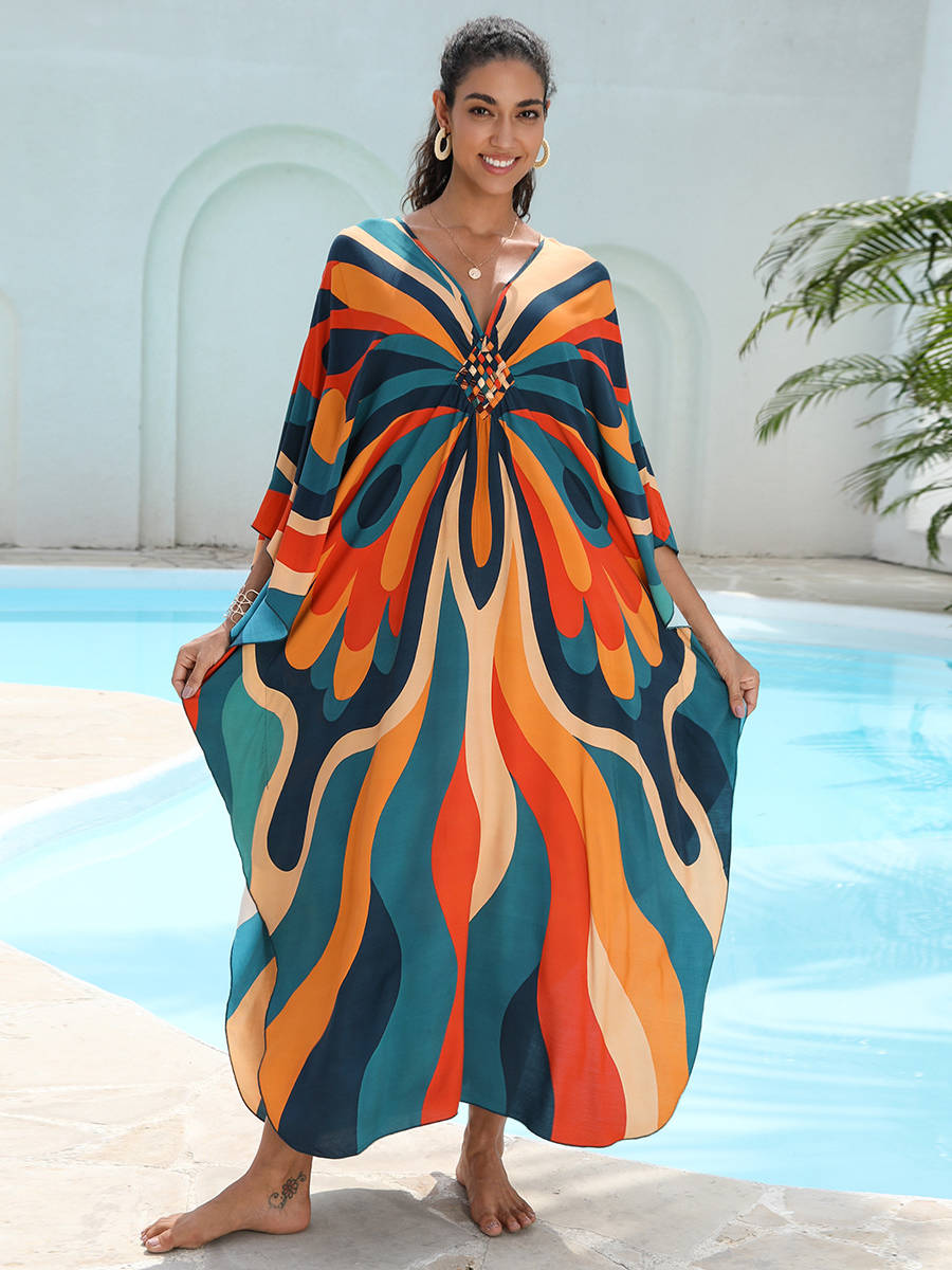 Moomoo Dresses for Women, Plus Size Hawaiian Batwing Sleeve Kaftan Beach Cover Up Dress