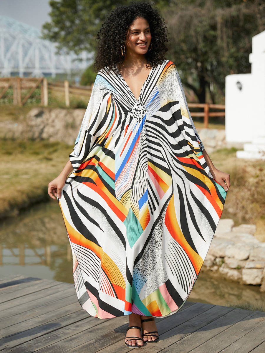 Moomoo Dresses for Women, Plus Size Hawaiian Batwing Sleeve Kaftan Beach Cover Up Dress