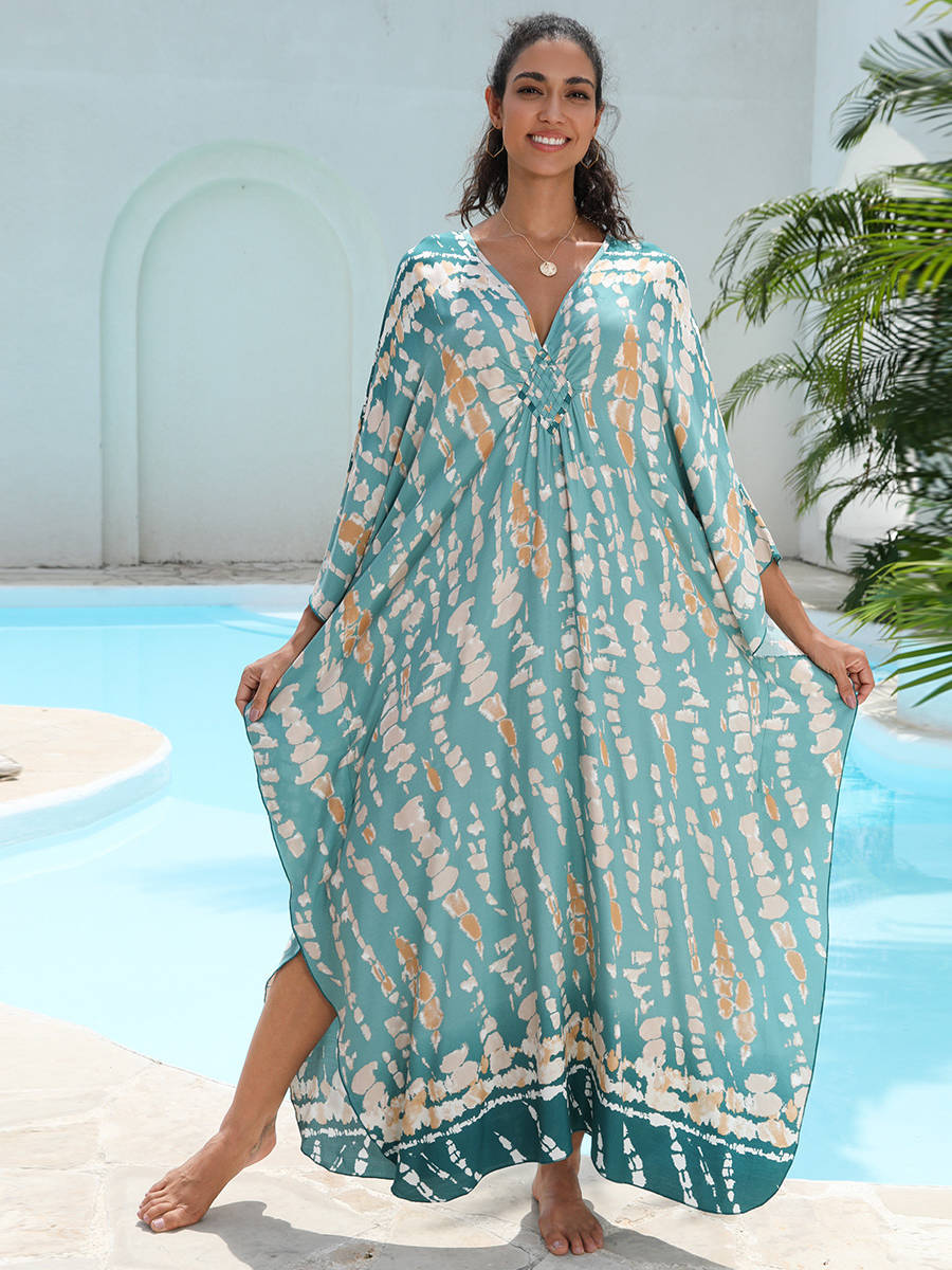 Moomoo Dresses for Women, Plus Size Hawaiian Batwing Sleeve Kaftan Beach Cover Up Dress