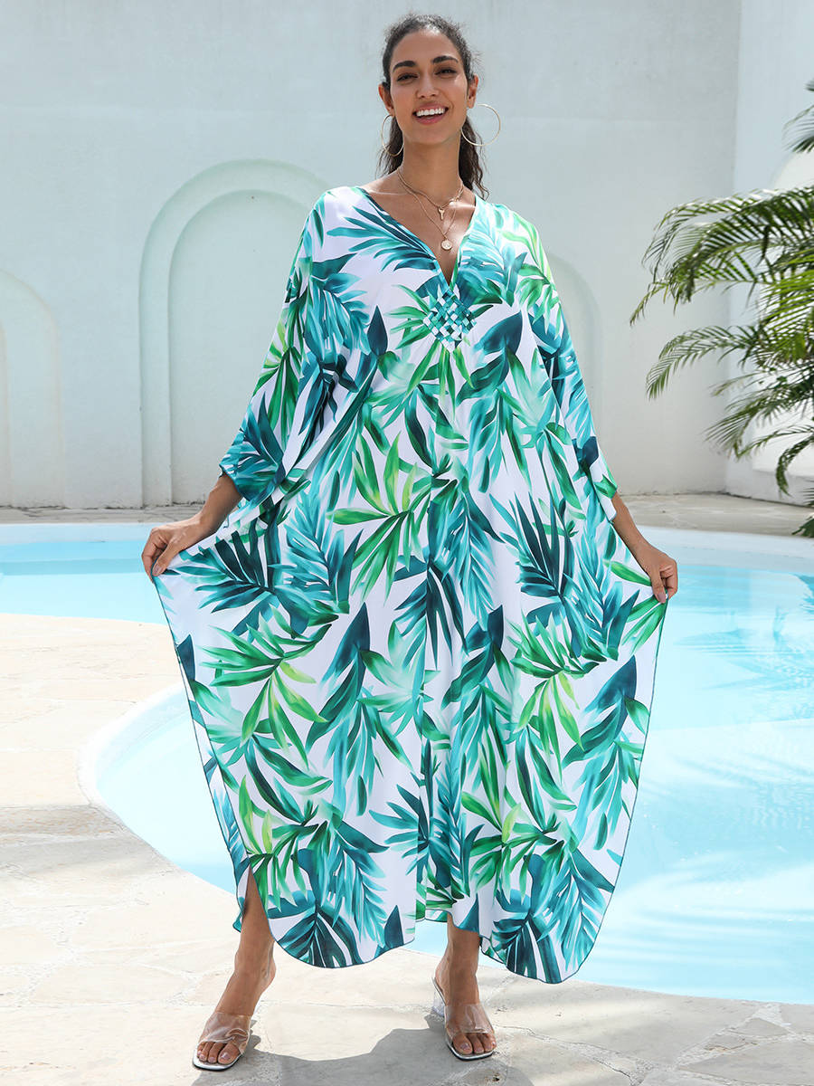 Moomoo Dresses for Women, Plus Size Hawaiian Batwing Sleeve Kaftan Beach Cover Up Dress