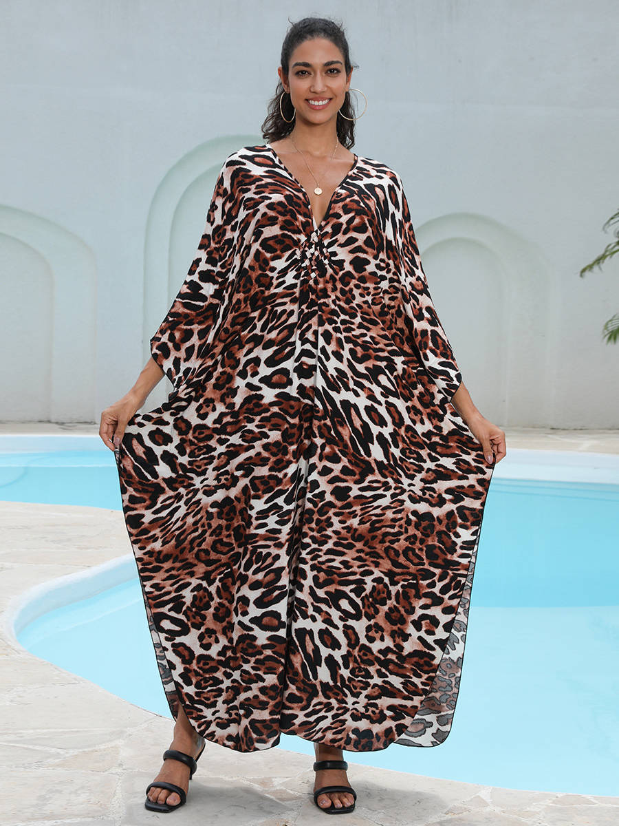 Moomoo Dresses for Women, Plus Size Hawaiian Batwing Sleeve Kaftan Beach Cover Up Dress