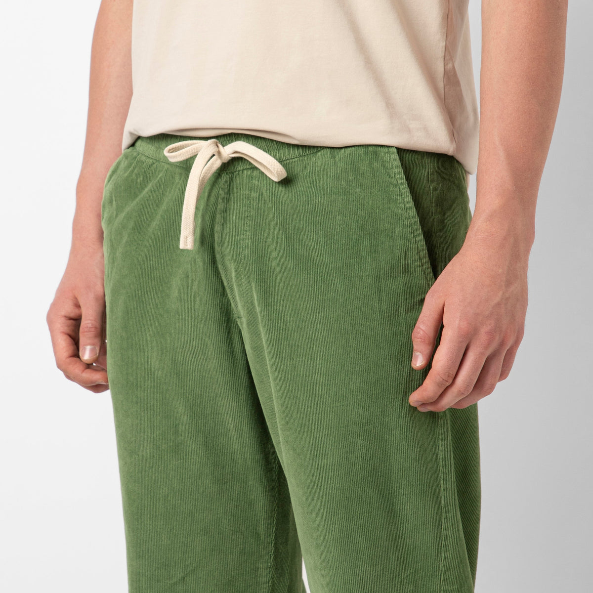 Corduroy Easy Pant Cactus close up on model
