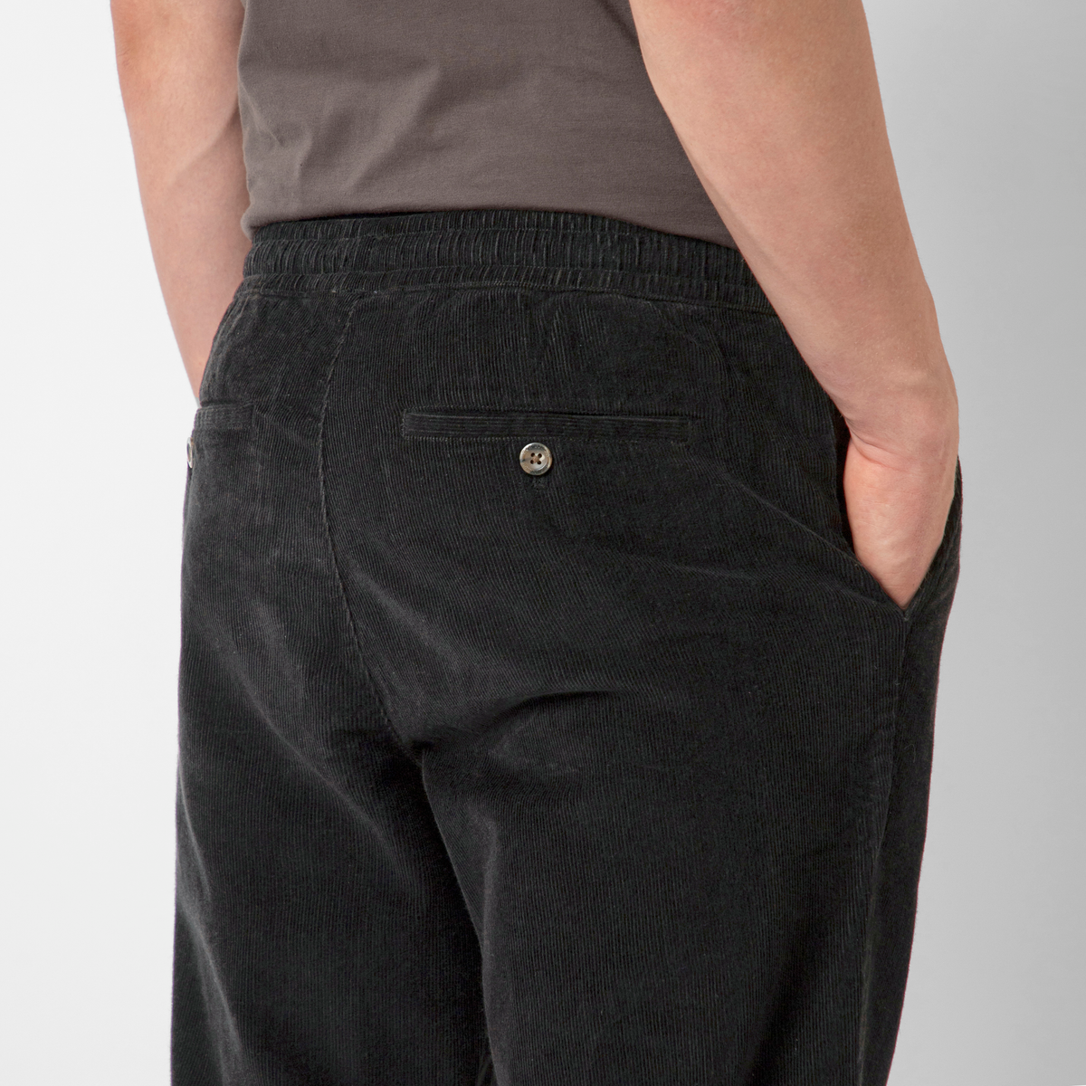 Corduroy Easy Pant Black close up back on model