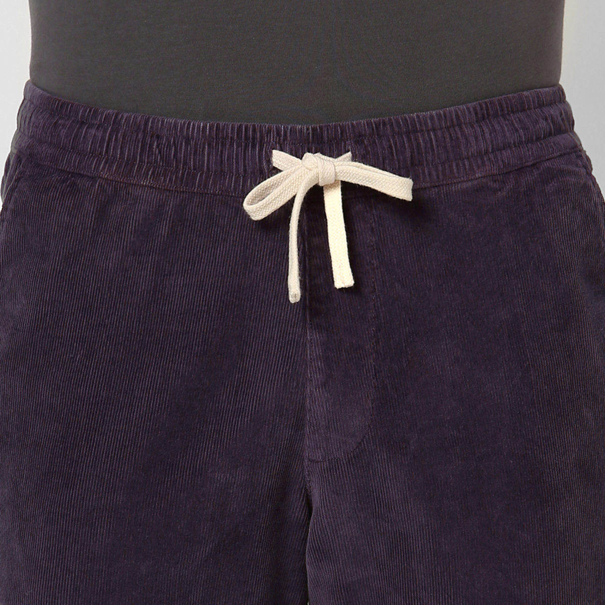 Corduroy Easy Pant Dark Purple close up front drawstring
