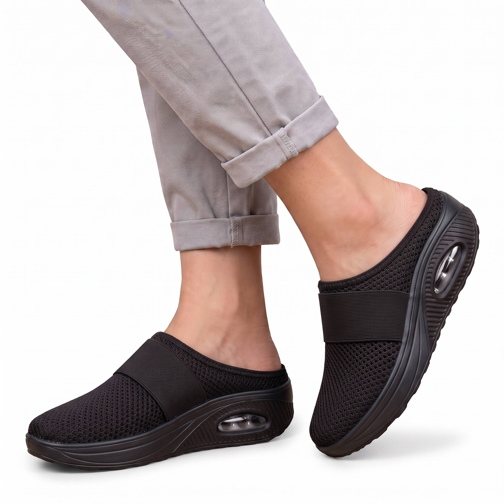 Women's Orthopedic Slip on Mules, Breathable Mesh Wedge Slippers, Casual Air Cushion Comfort Sandals