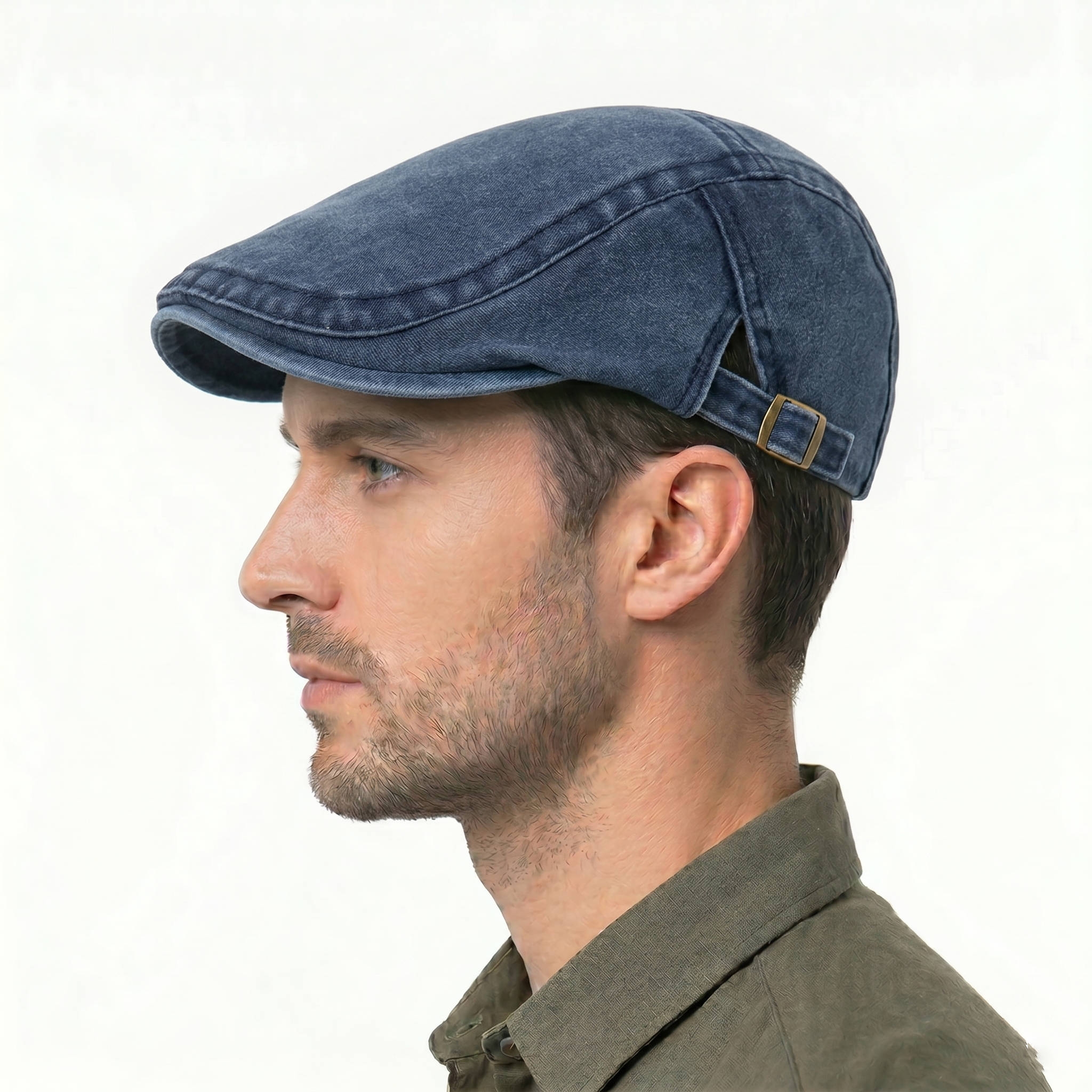 Men's Flat Cap, Washed Denim Newsboy Hat, Vintage Adjustable Ivy Driving Cap