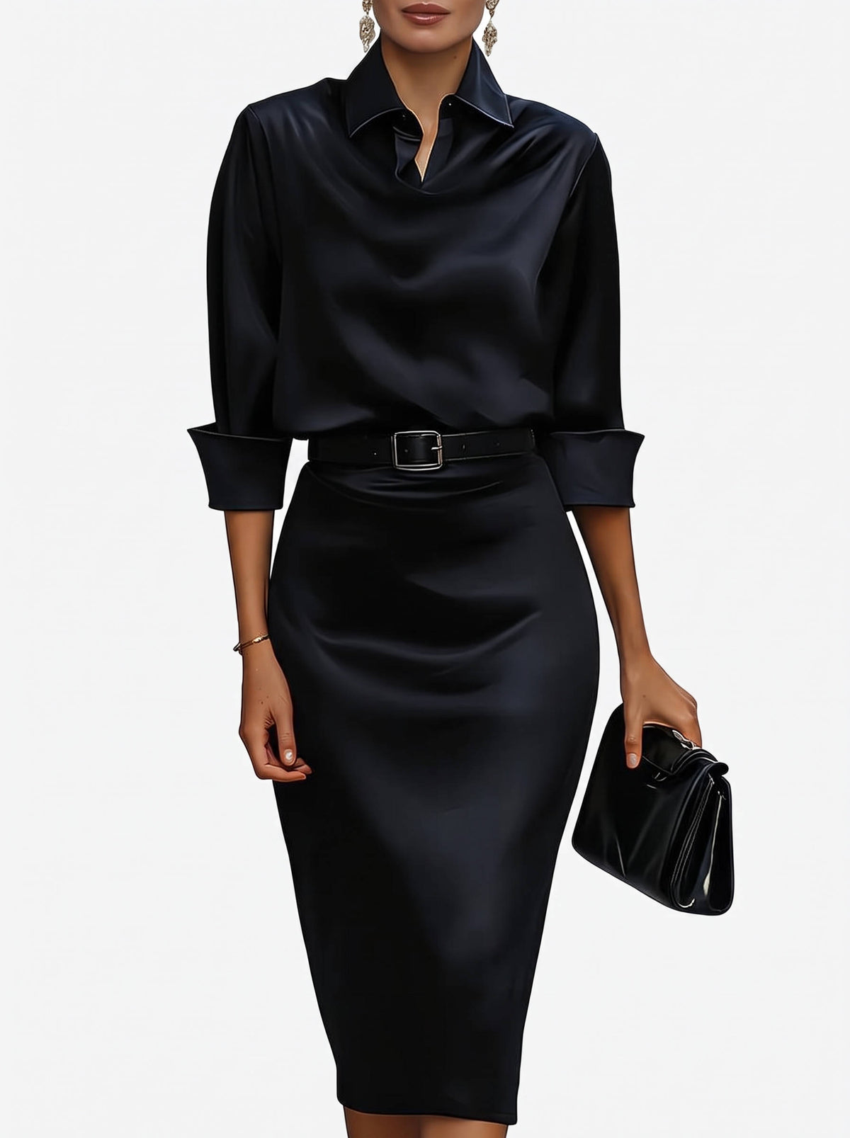 Womens Midi Dress, Satin V Neck Sleeveless Cocktail Dress for Wedding Guests, Parties and Special Occasions