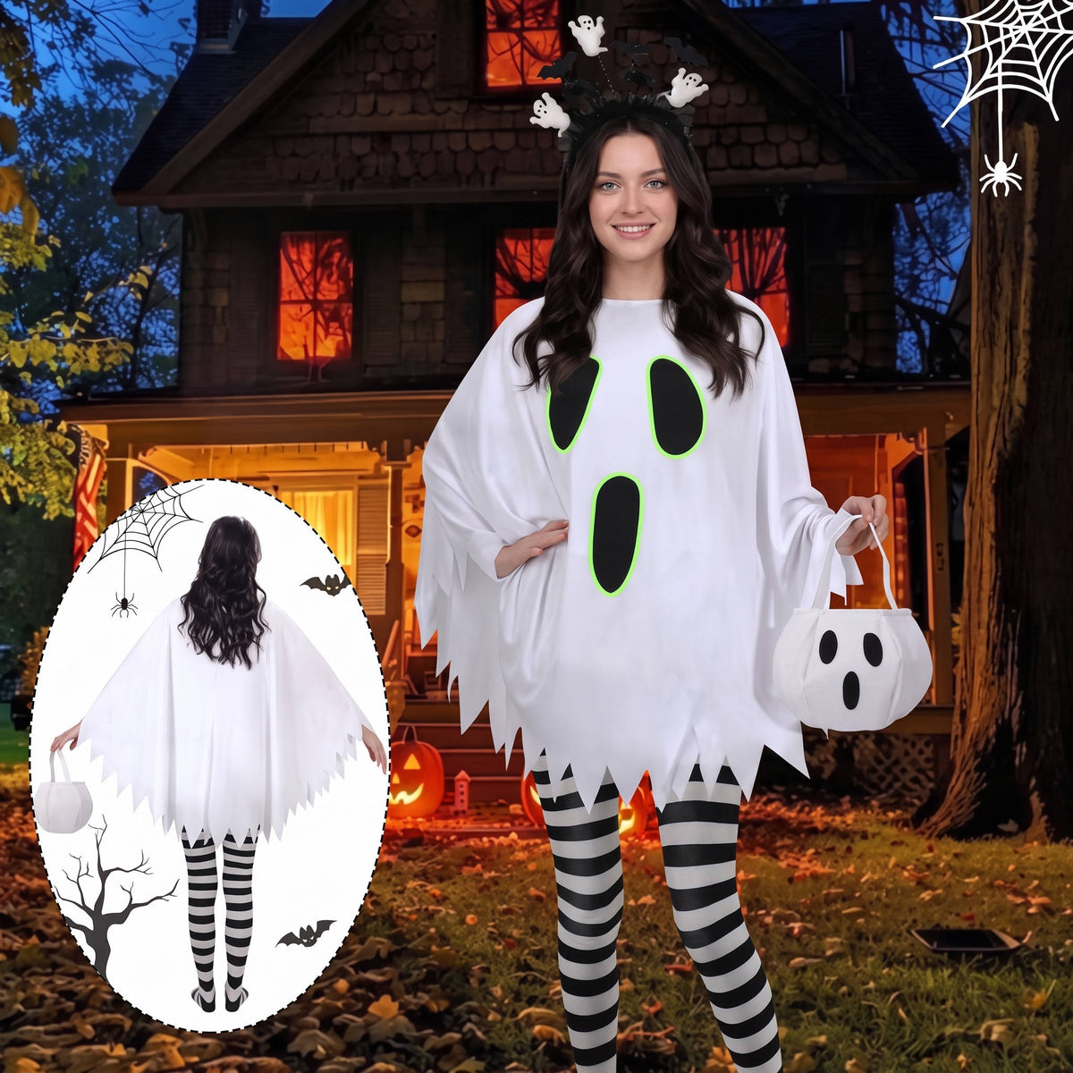 Halloween Costume for Women, Glow in the Dark Ghost Costume for Adults, Halloween Parties and Cosplay Events