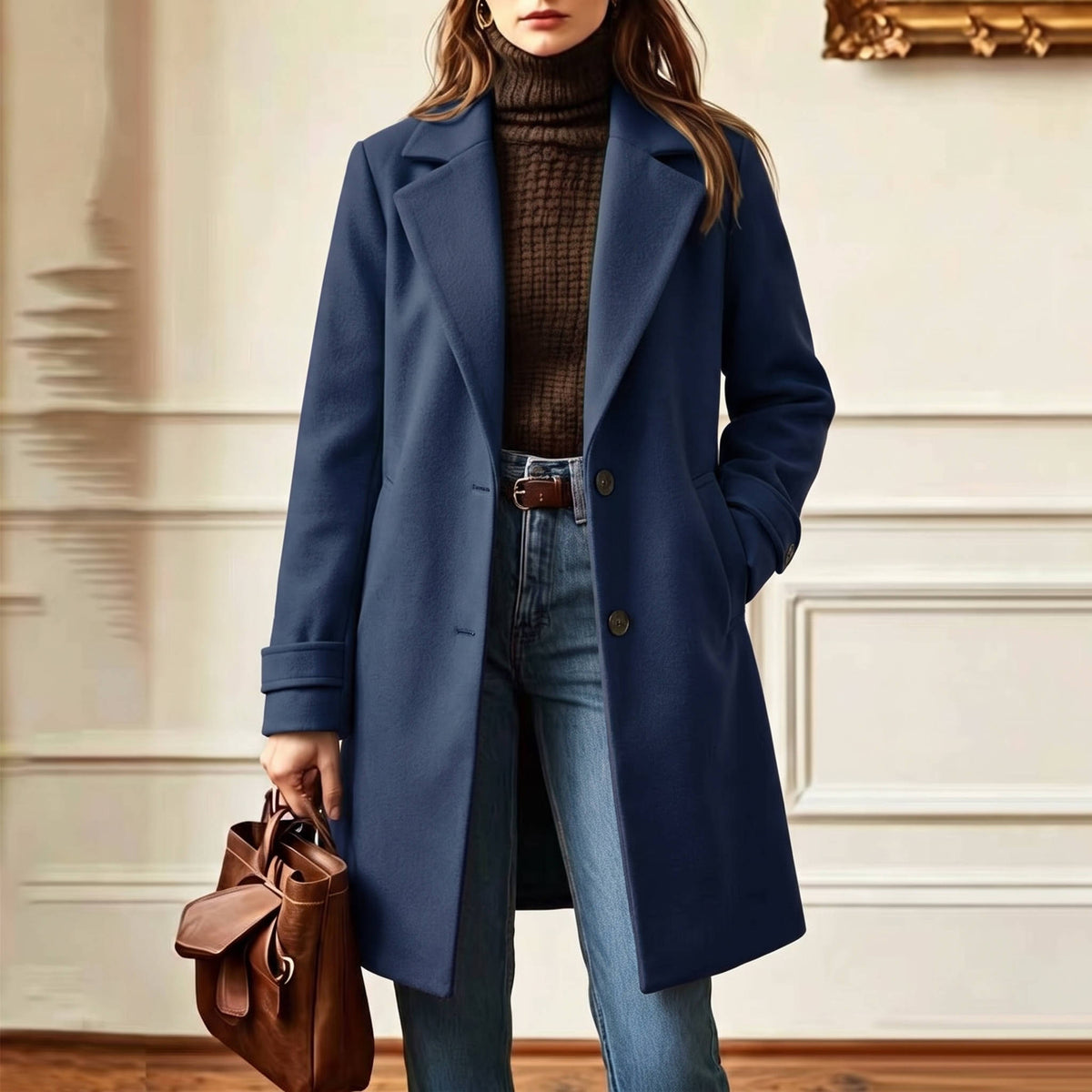 Women's Tweed Coat, Plaid Pattern, Retro Wool Coat with Lapel Collar