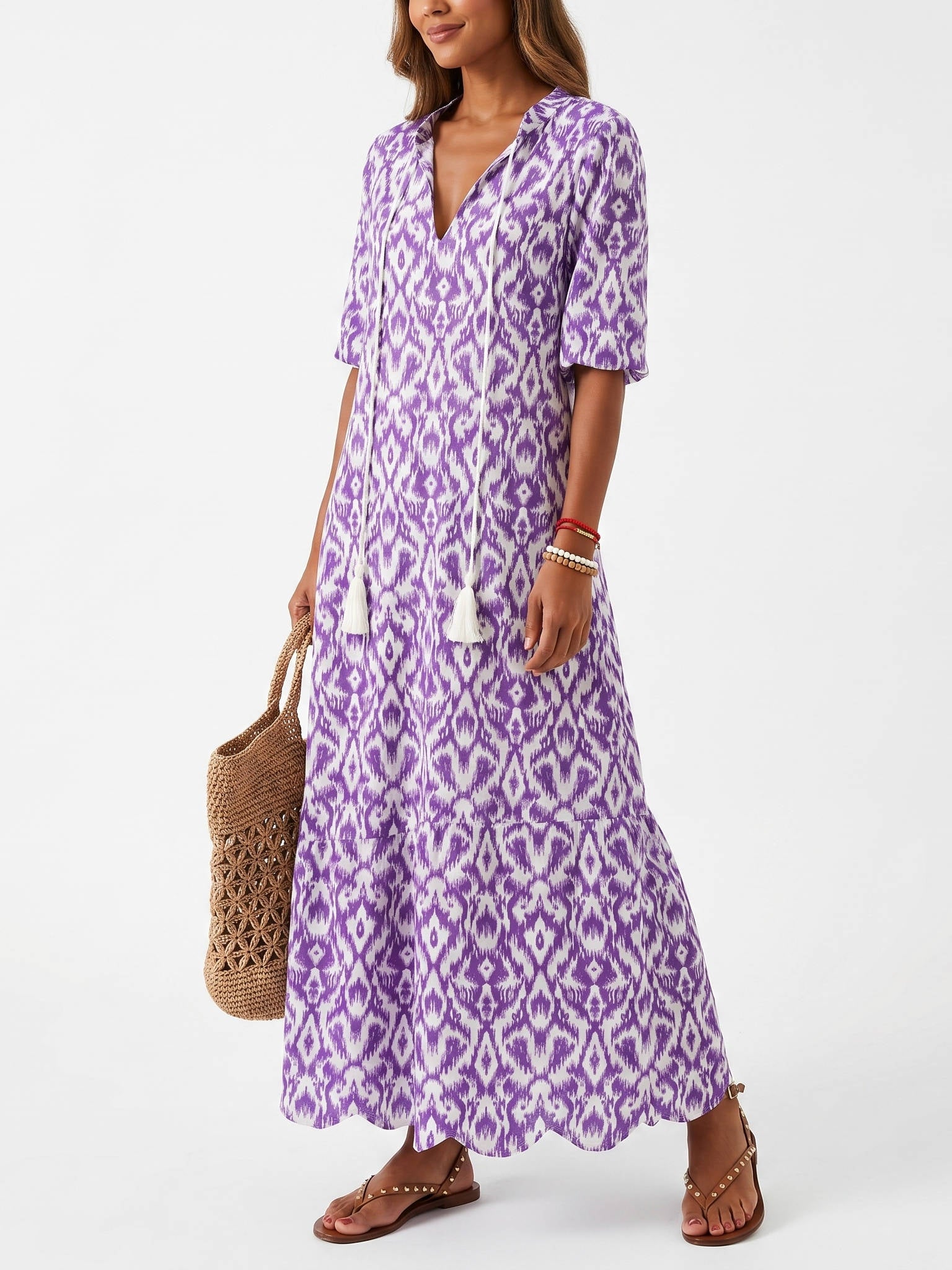 Boho Cover Up Dress, Flowy Casual Dress for Beach Travel and Daily Wear