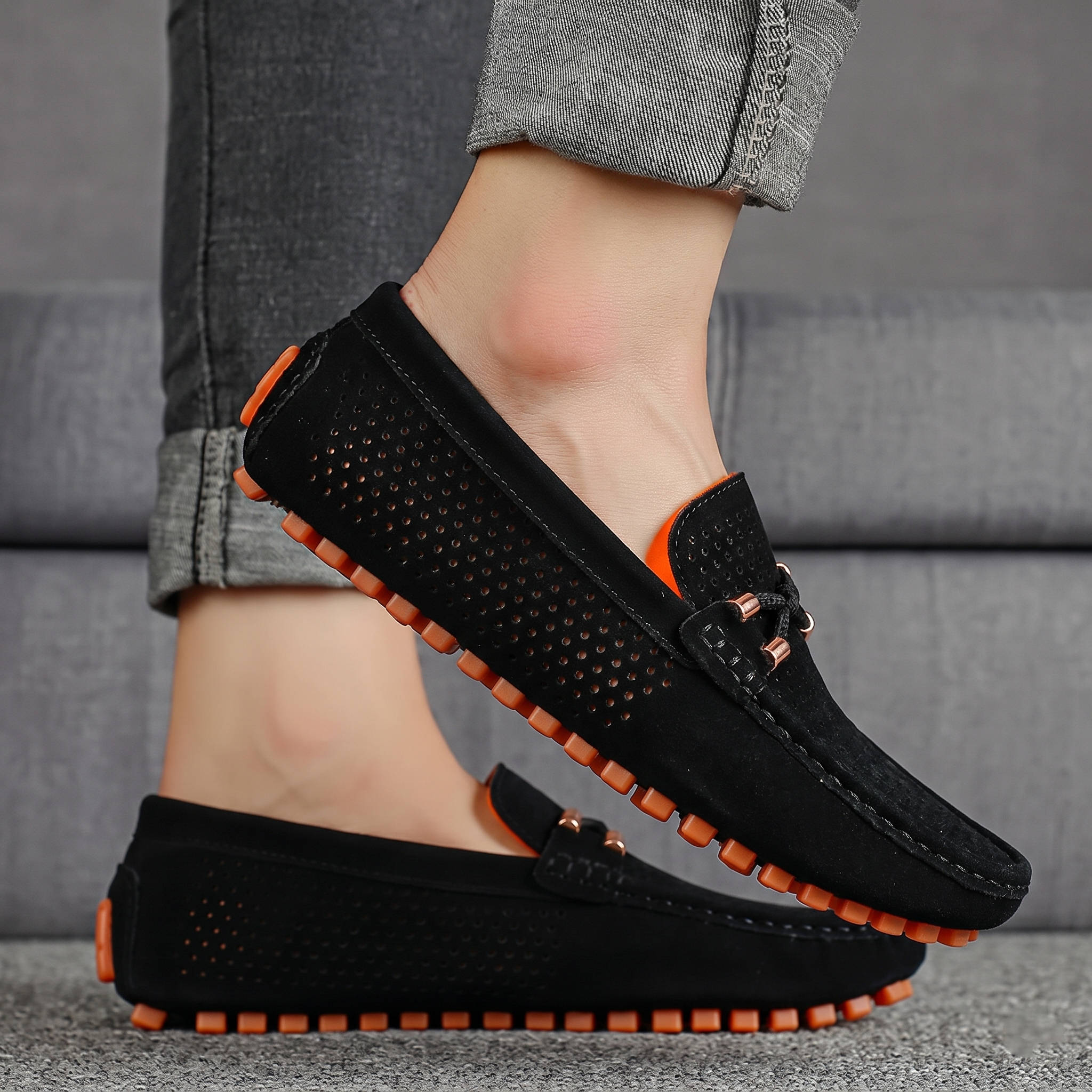 Men's Perforated Slip on Loafers, Breathable Driving Shoes, Casual Hollow Out Summer Moccasins