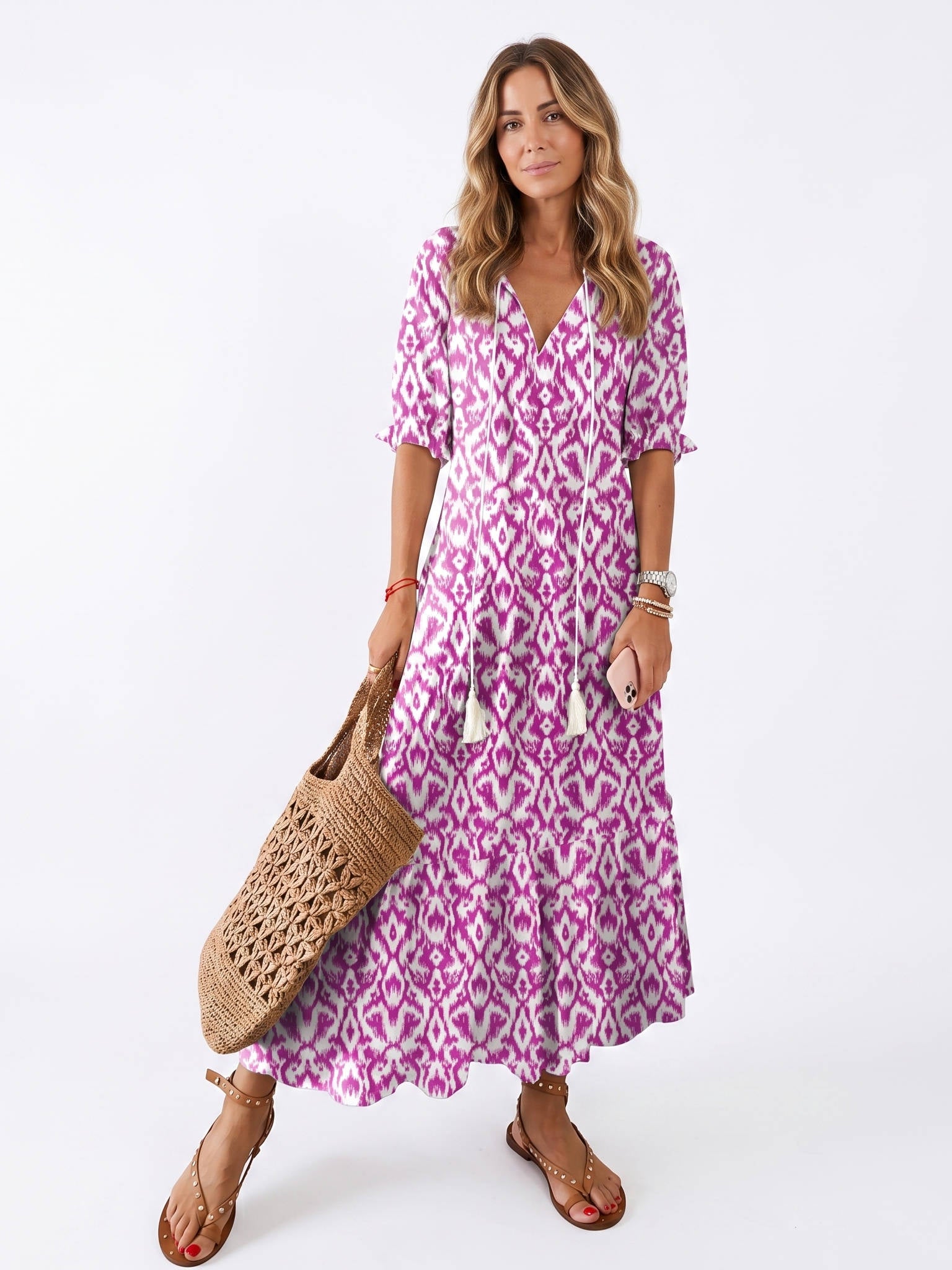 Boho Cover Up Dress, Flowy Casual Dress for Beach Travel and Daily Wear