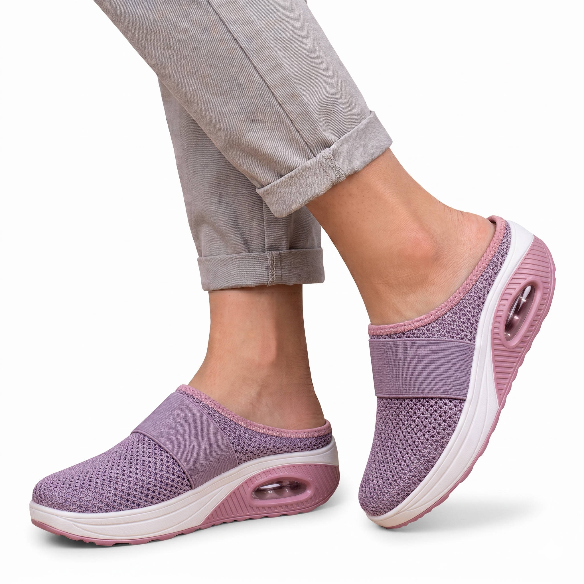 Women's Orthopedic Slip on Mules, Breathable Mesh Wedge Slippers, Casual Air Cushion Comfort Sandals