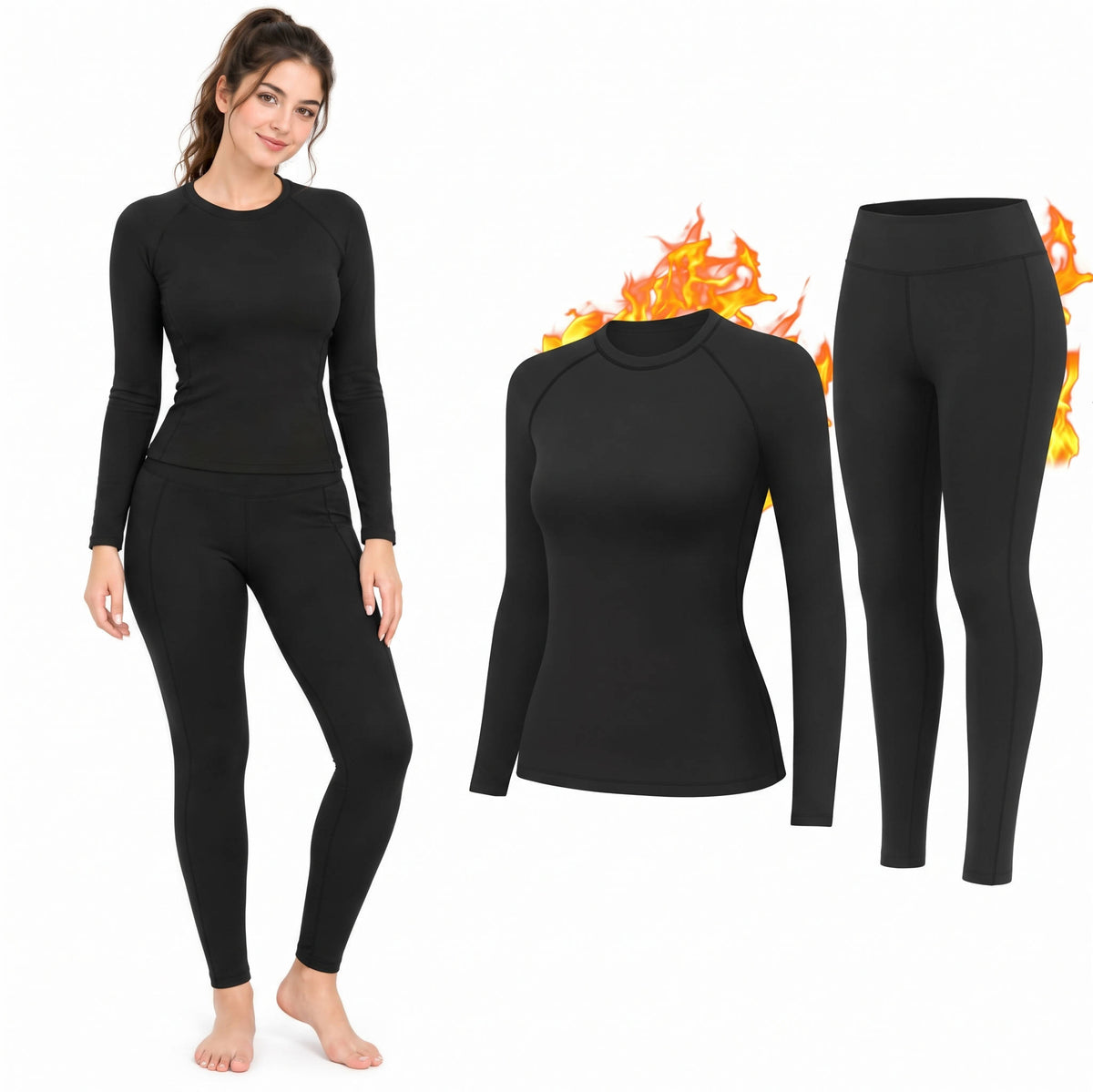 Womens Thermal Underwear, Fleece Lined Leggings Long Johns Set for Winter Cold Weather Warmth