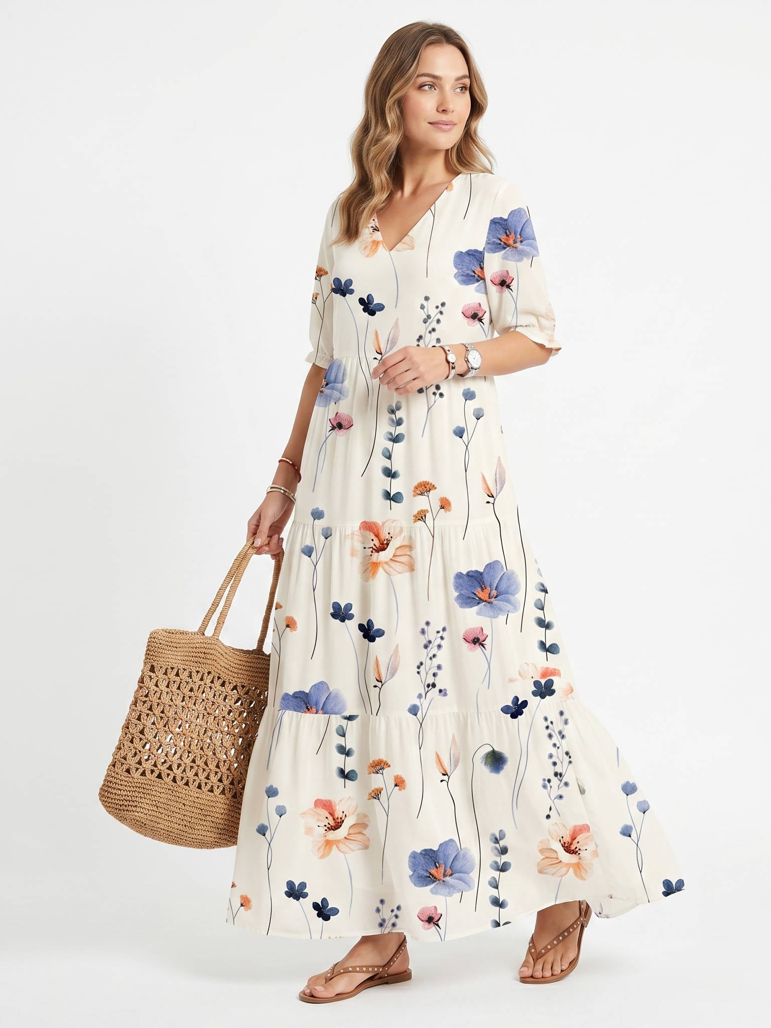 Boho Cover Up Dress, Flowy Casual Dress for Beach Travel and Daily Wear