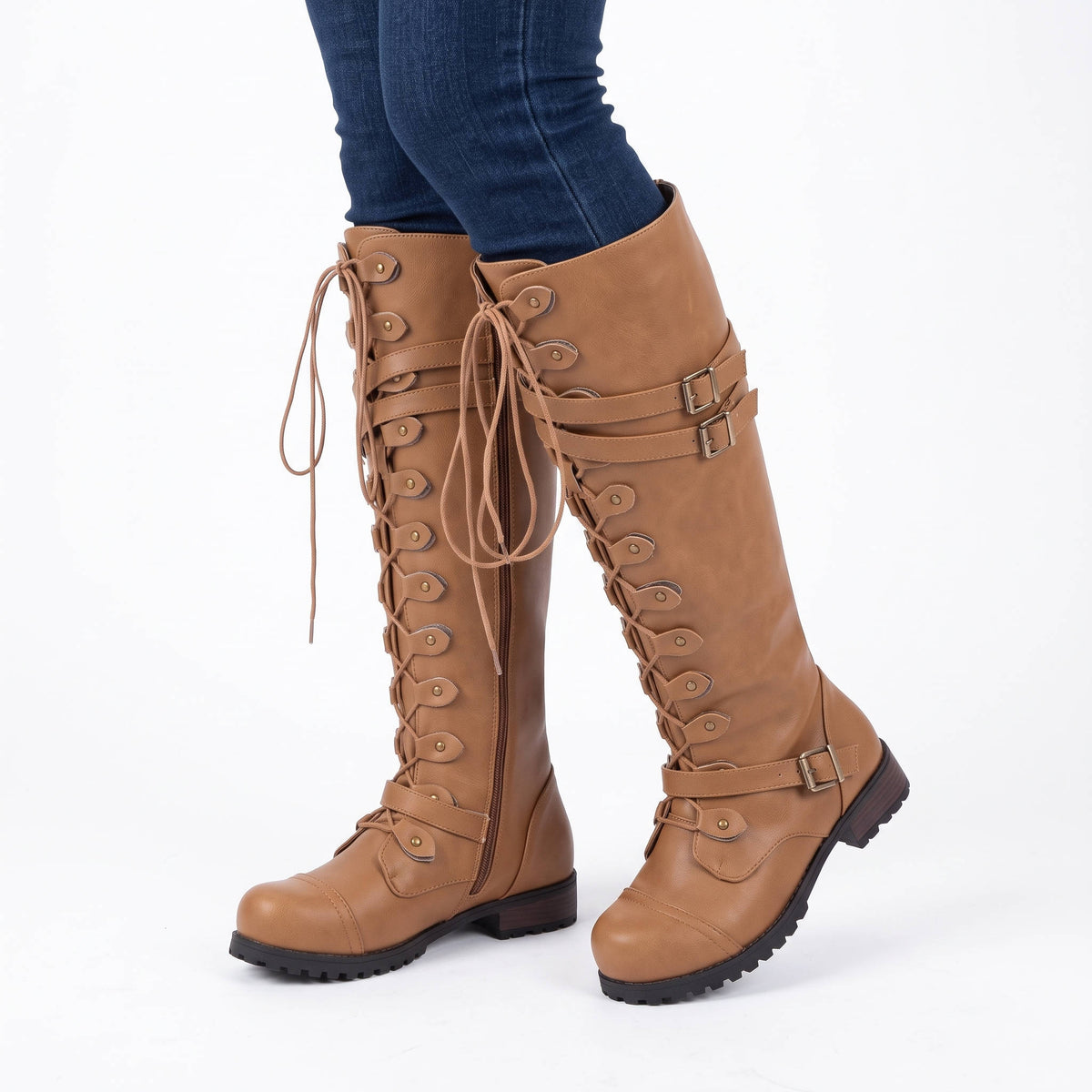 Womens Combat Boots, Lace Up Boots, Buckle Detail Casual Ankle Boots