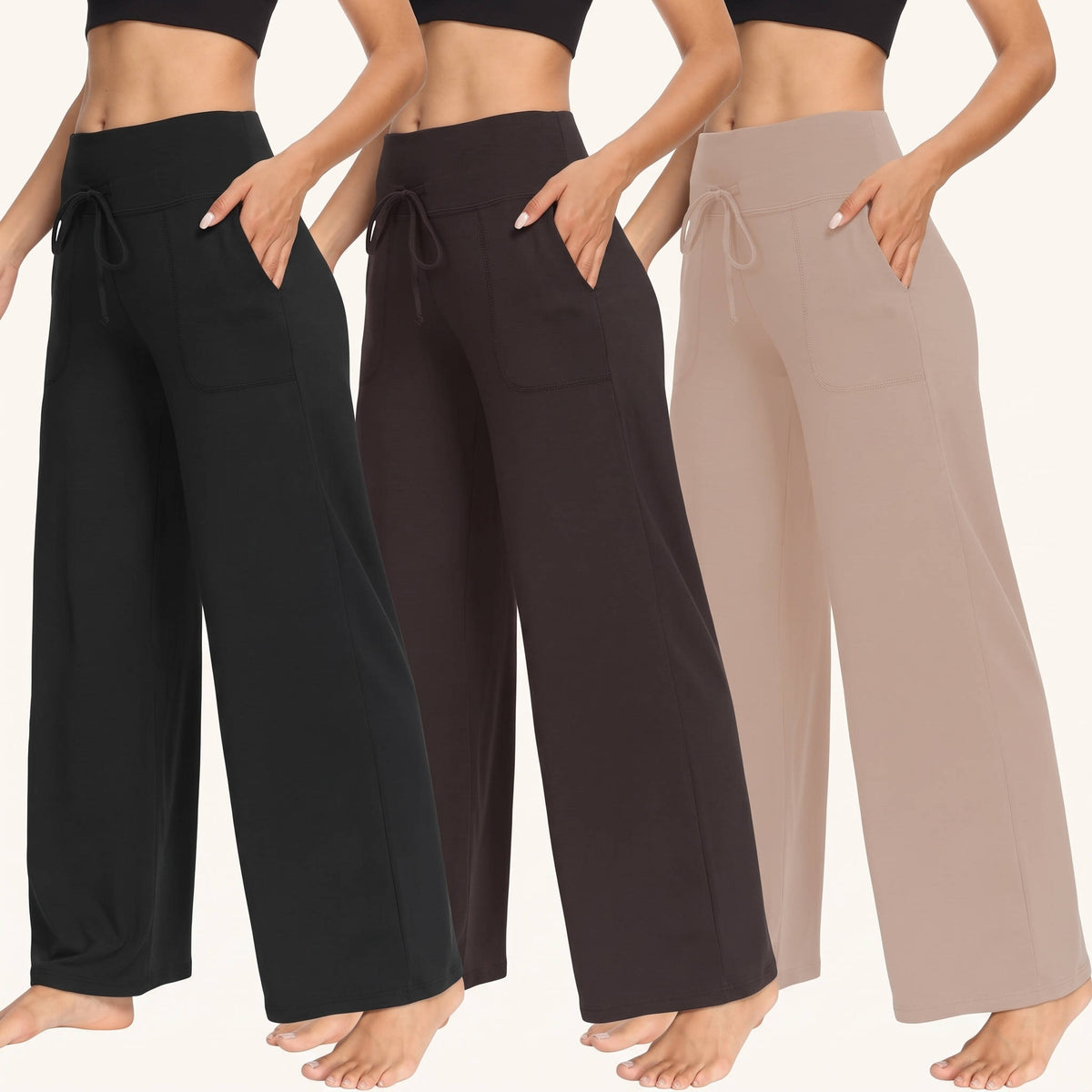 Womens Wide Leg Sweatpants, 3 Pack Loose Fit Pants with Pockets for Yoga Lounge Casual Wear and Everyday Comfort