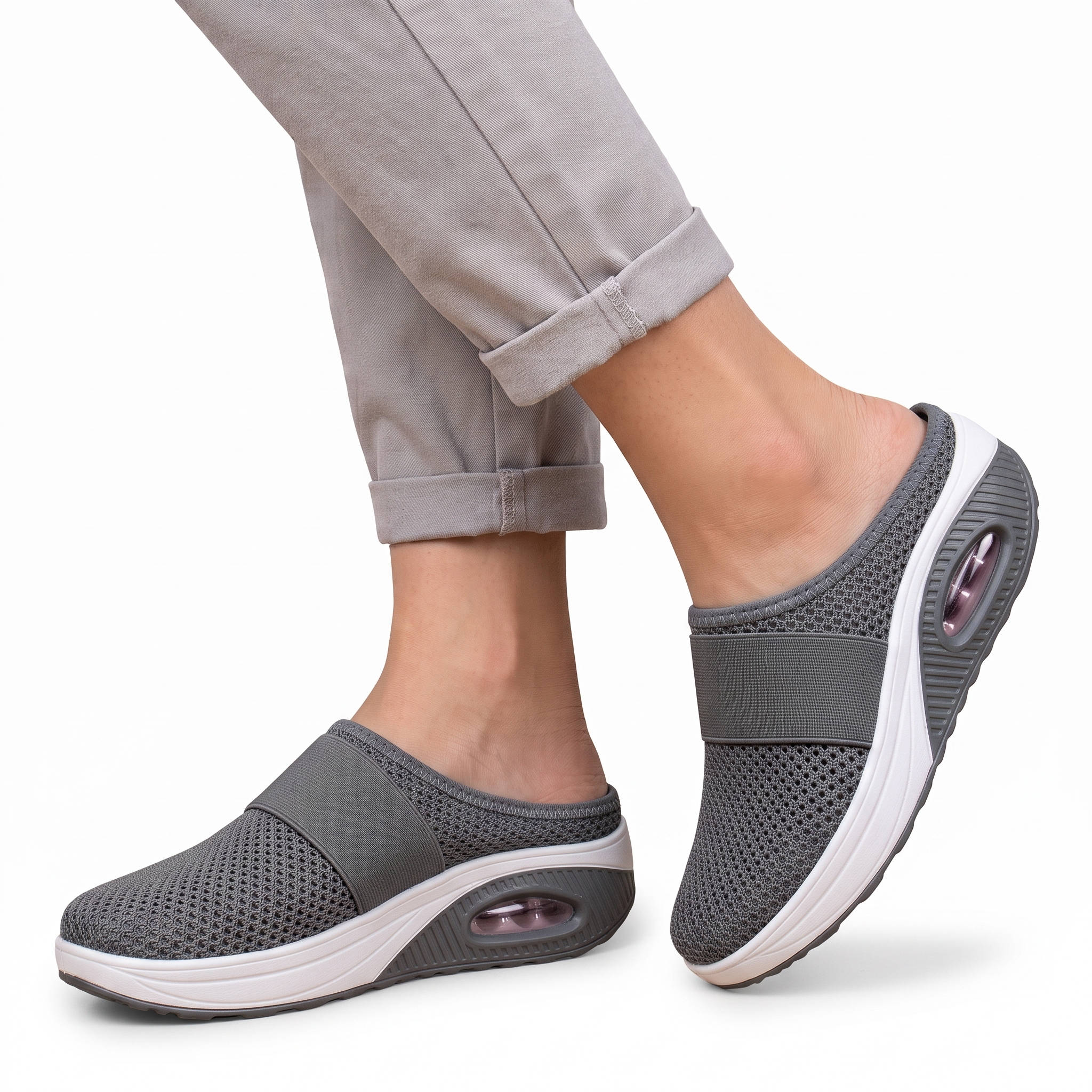 Women's Orthopedic Slip on Mules, Breathable Mesh Wedge Slippers, Casual Air Cushion Comfort Sandals