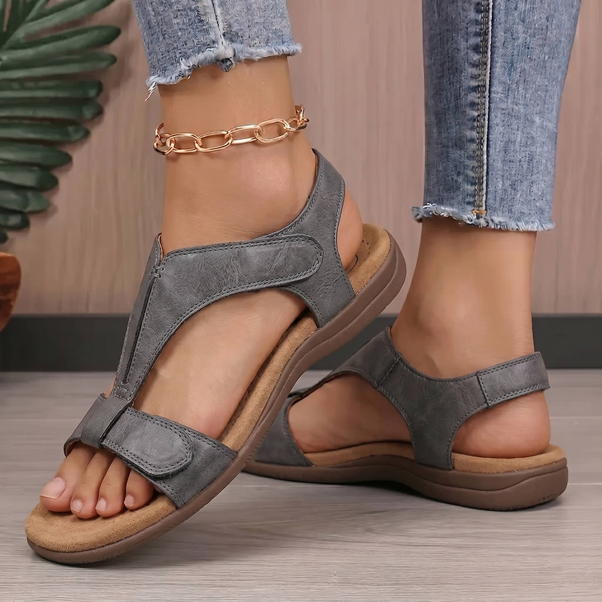 Orthopedic Vegan Leather Sandals, Arch Support Comfort Sandals for Walking and Daily Use