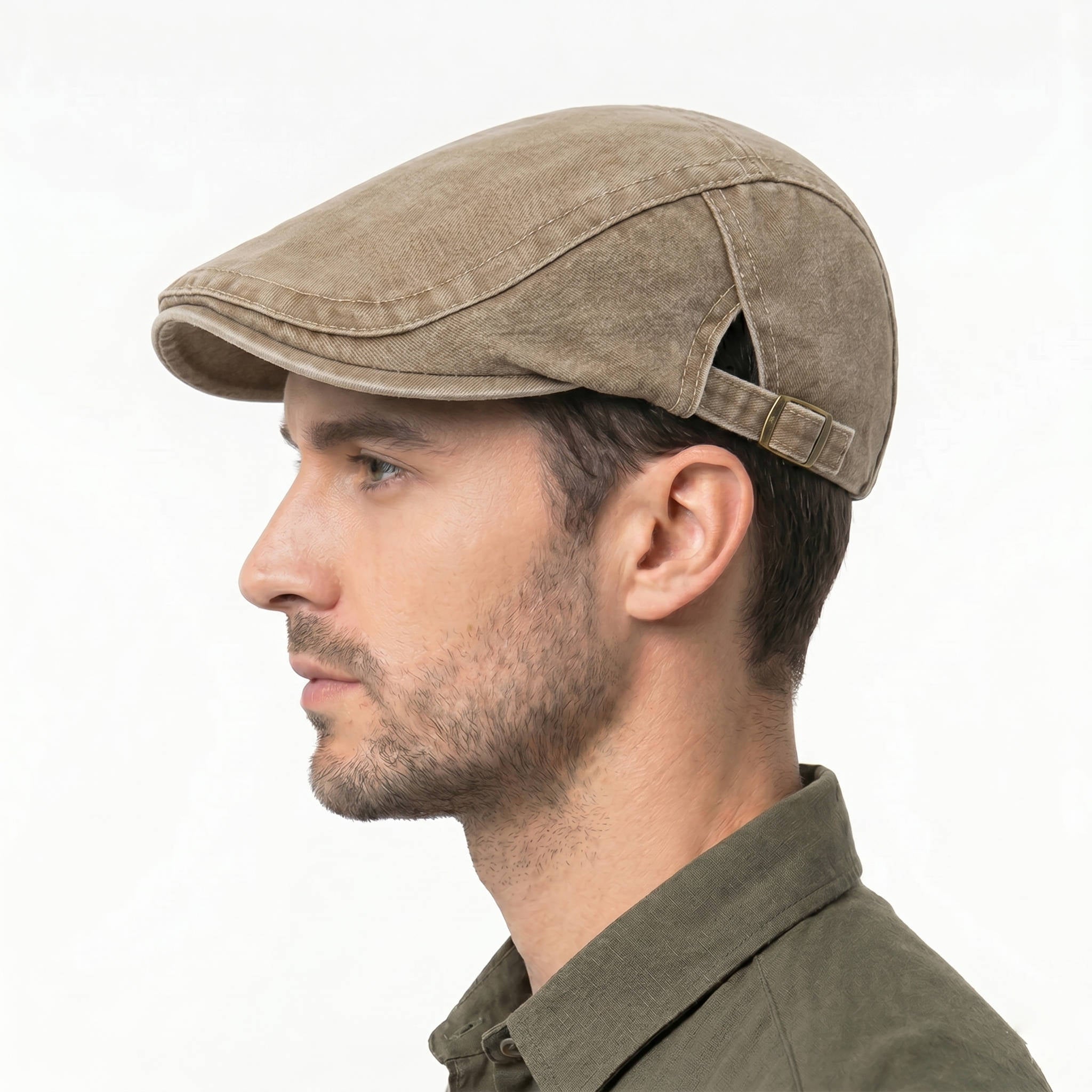 Men's Flat Cap, Washed Denim Newsboy Hat, Vintage Adjustable Ivy Driving Cap