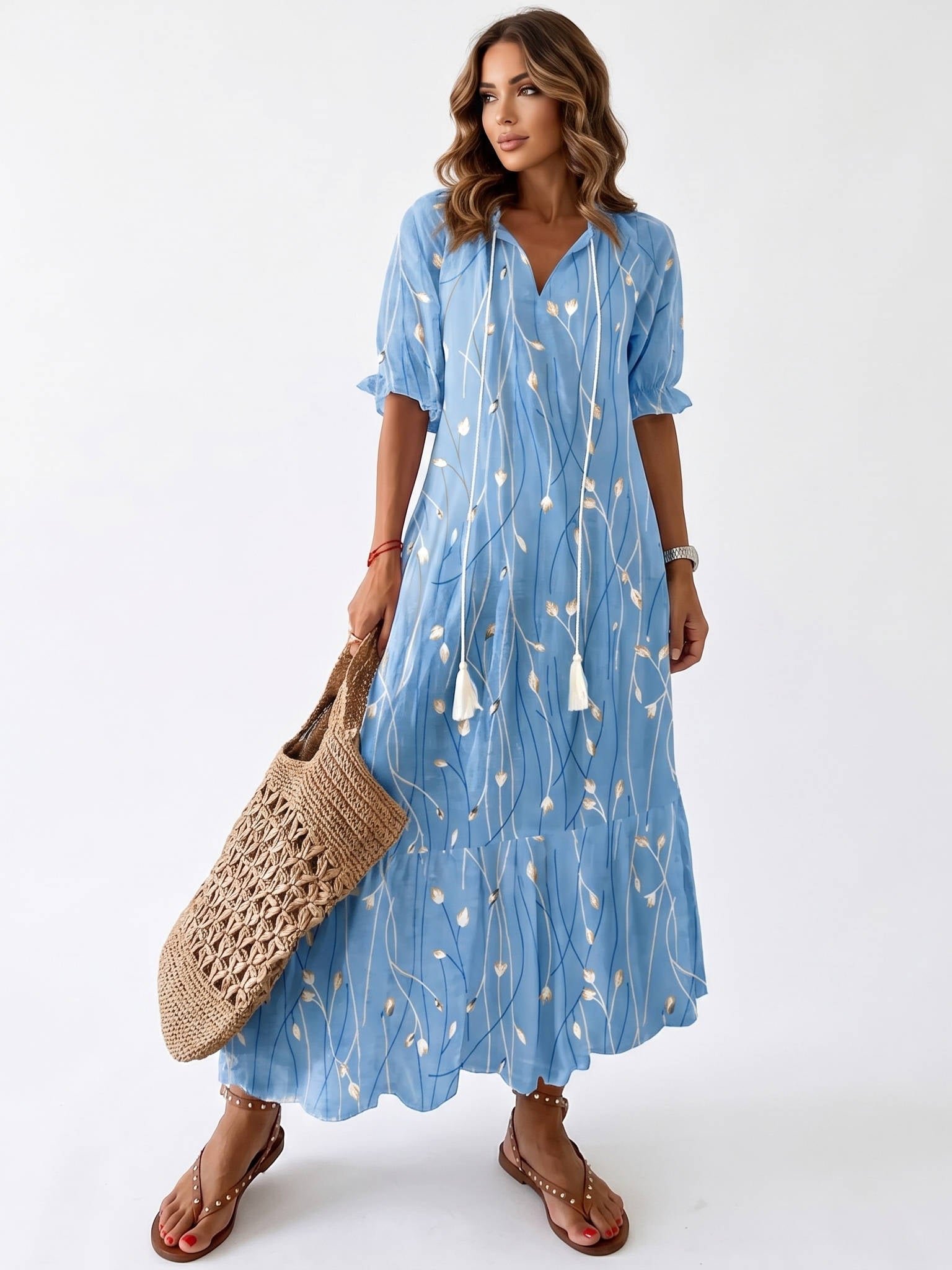 Boho Cover Up Dress, Flowy Casual Dress for Beach Travel and Daily Wear
