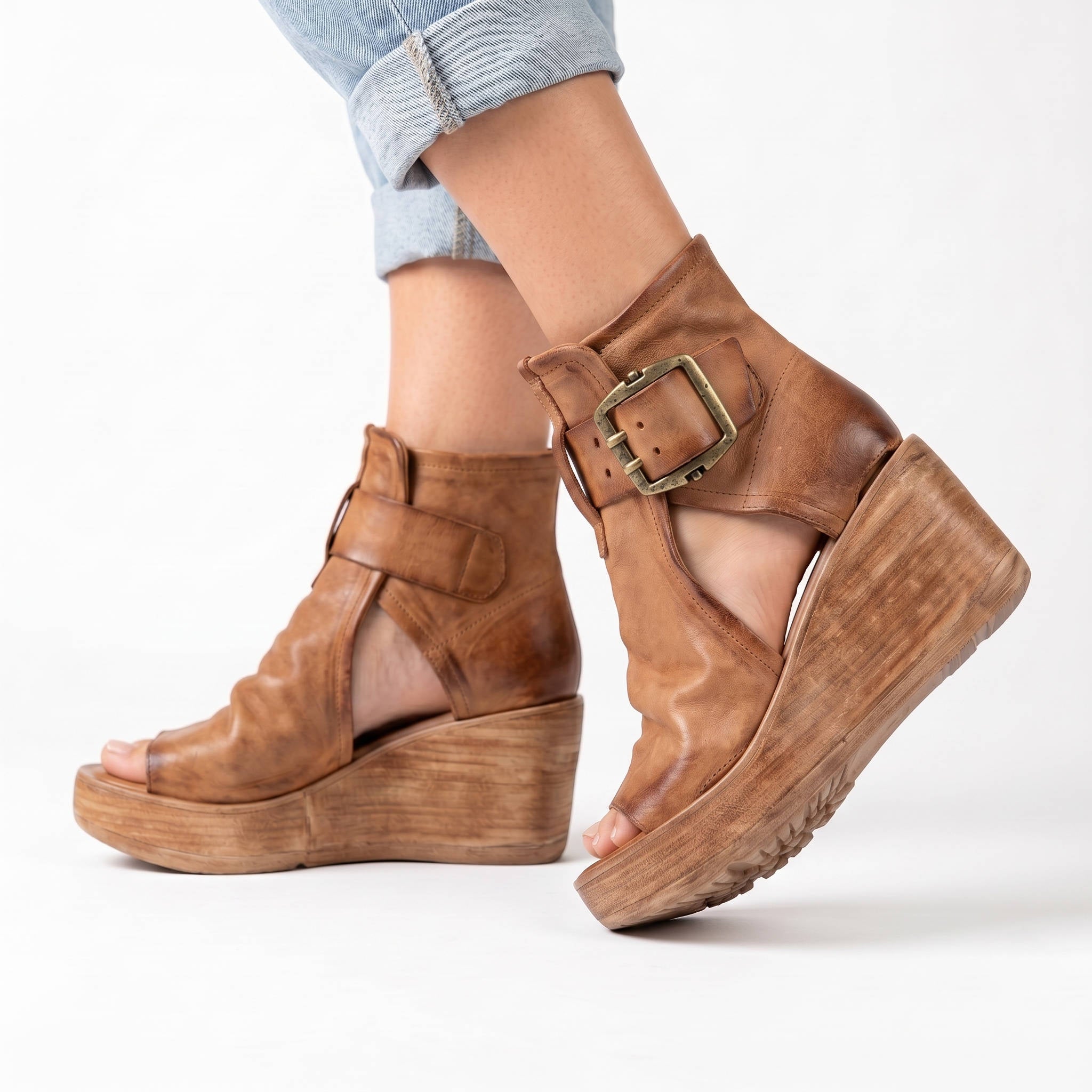 Leather Comfort Sandals, Wedge Sandals for Everyday Wear and Casual Style