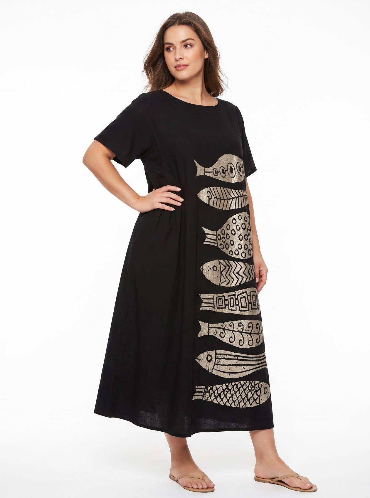 Womens Floral A Line Midi Dress, Short Sleeve Casual Summer Dress
