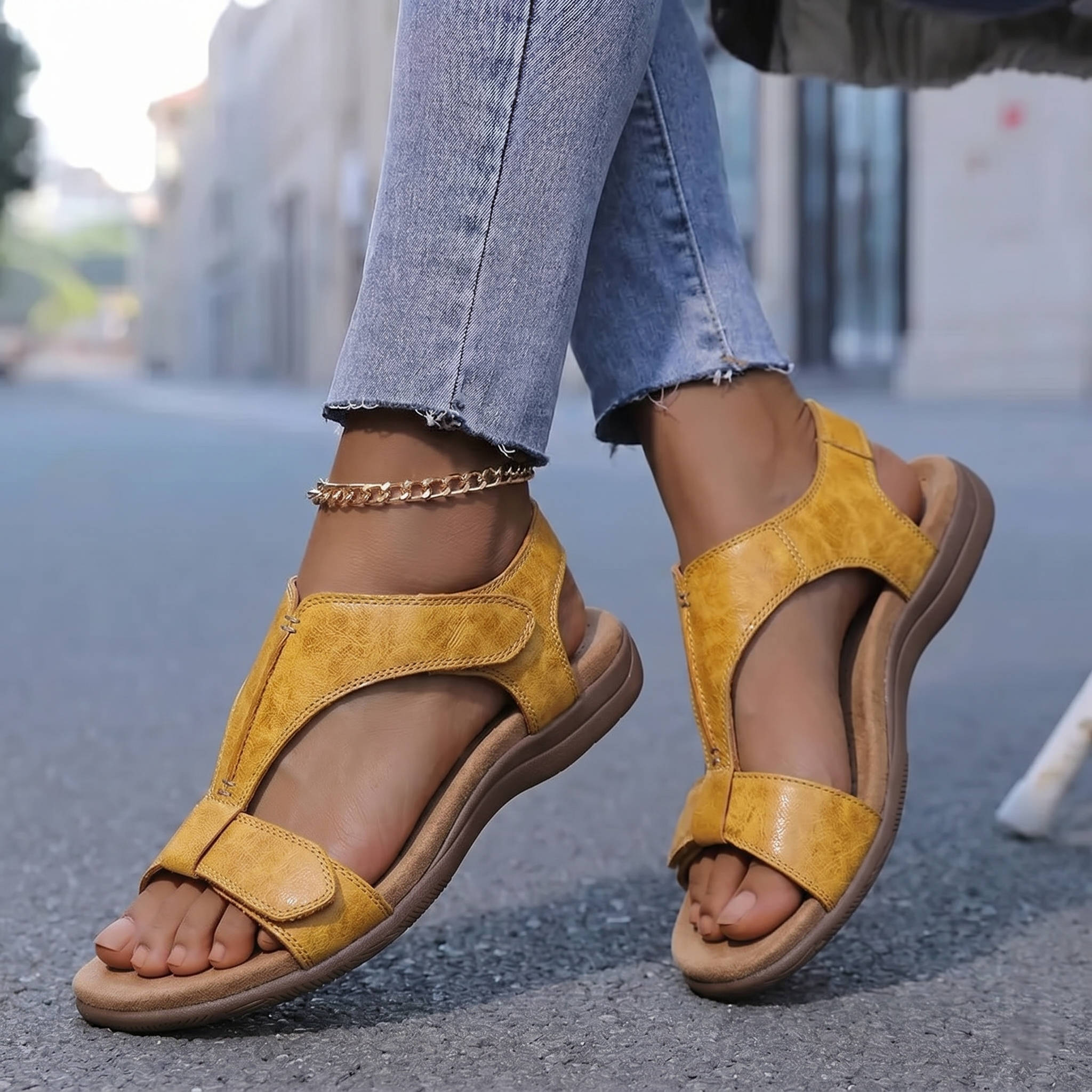 Orthopedic Vegan Leather Sandals, Arch Support Comfort Sandals for Walking and Daily Use